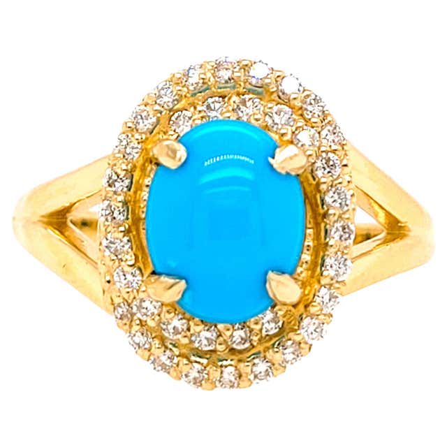 Sleeping Beauty Turquoise and Diamond Ring in 14 Karat Yellow Gold at ...