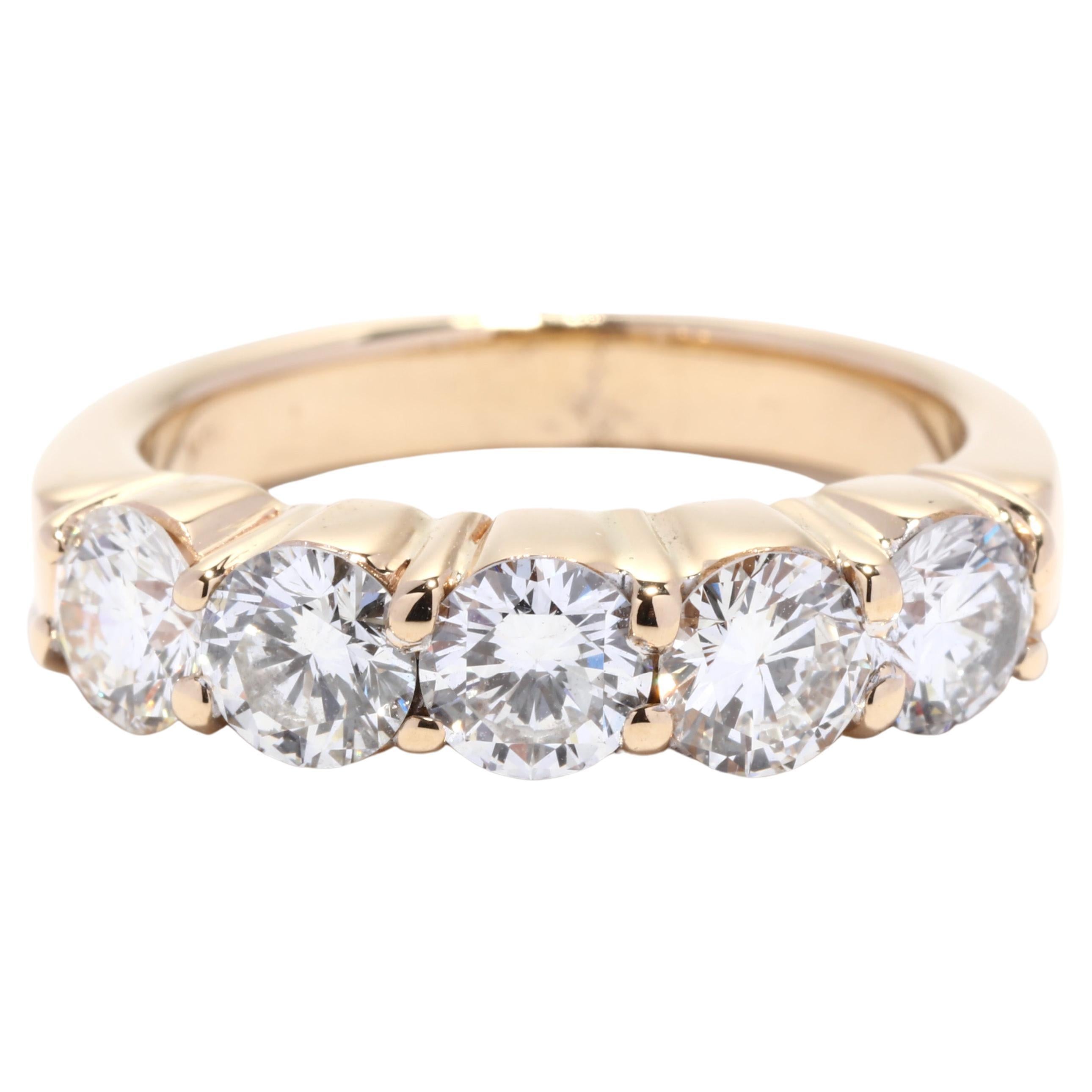 2ctw 5 Stone Diamond Wedding Band Ring, 18K Yellow Gold, Ring, Stackable  For Sale