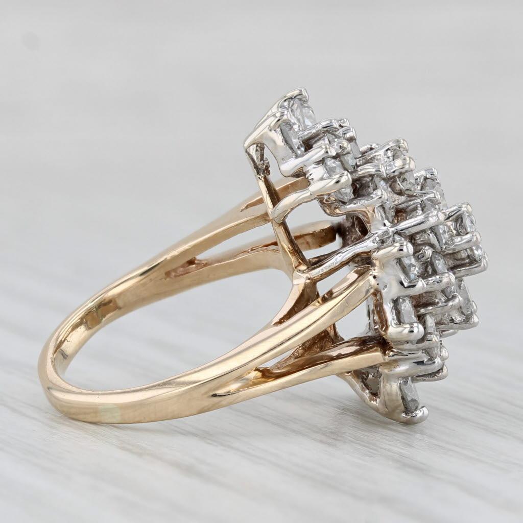 Informazioni sulla gemma:
- Diamanti naturali -
Carati totali - 2ctw
Taglio - Brillante rotondo
Colore - G - H.
Chiarezza - I1 - I2

Metallo: Oro bianco e giallo 14k
Peso: 6,9 grammi 
Timbri: 14k
Altezza della faccia: 22.3 mm 
Altezza sopra il dito: