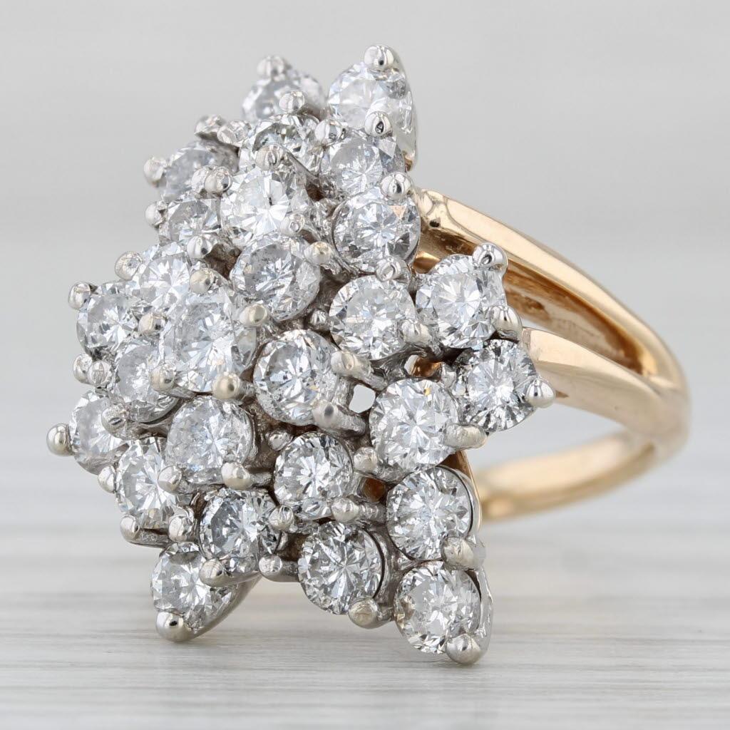 Taglio rotondo Anello a grappolo con diamanti da 2ctw in oro 14k misura 4,5 Cocktail