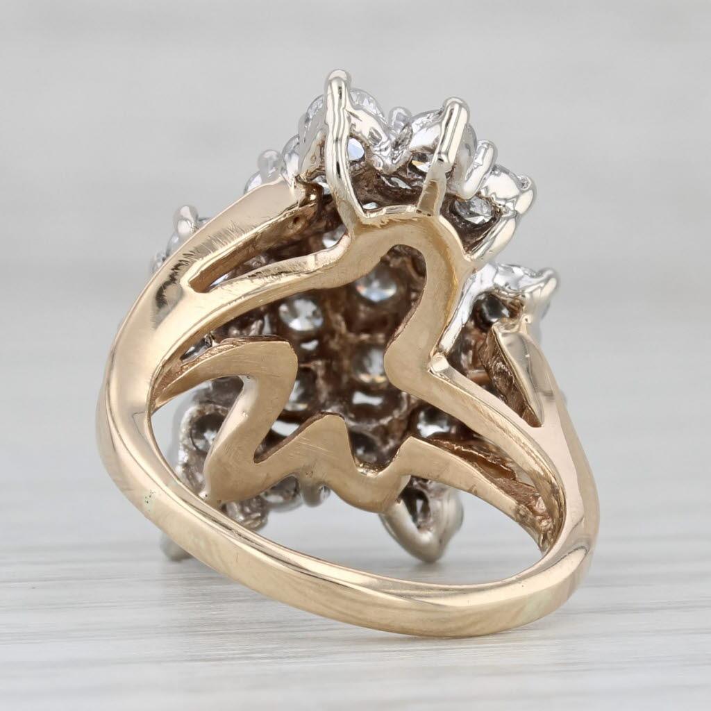 Anello a grappolo con diamanti da 2ctw in oro 14k misura 4,5 Cocktail In condizioni buone a McLeansville, NC