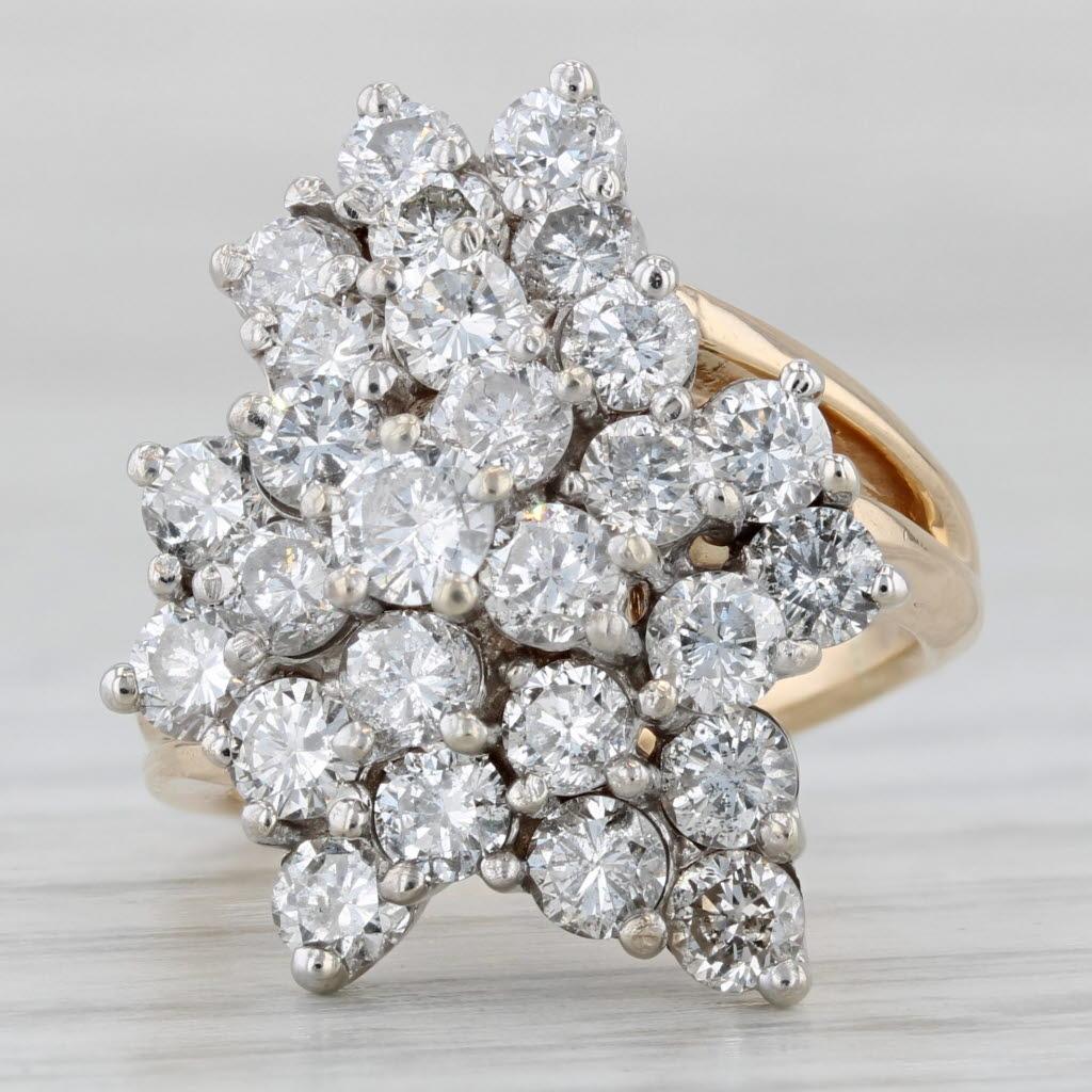 da uomo o donna Anello a grappolo con diamanti da 2ctw in oro 14k misura 4,5 Cocktail