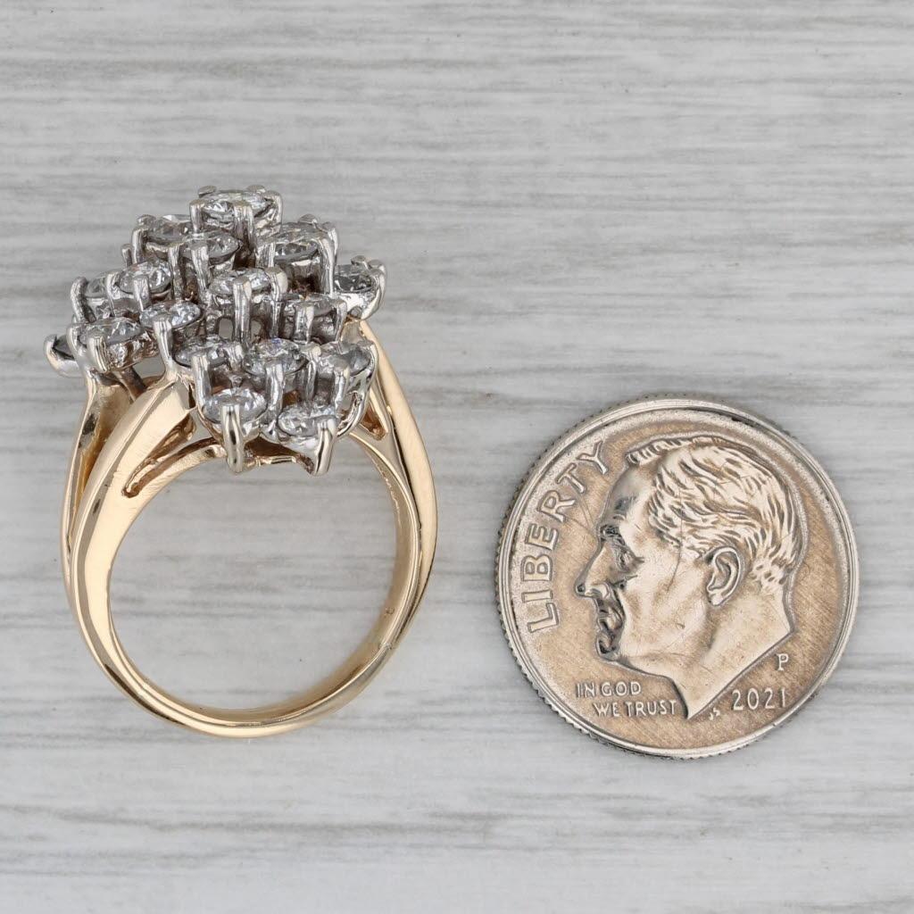 Anello a grappolo con diamanti da 2ctw in oro 14k misura 4,5 Cocktail 3