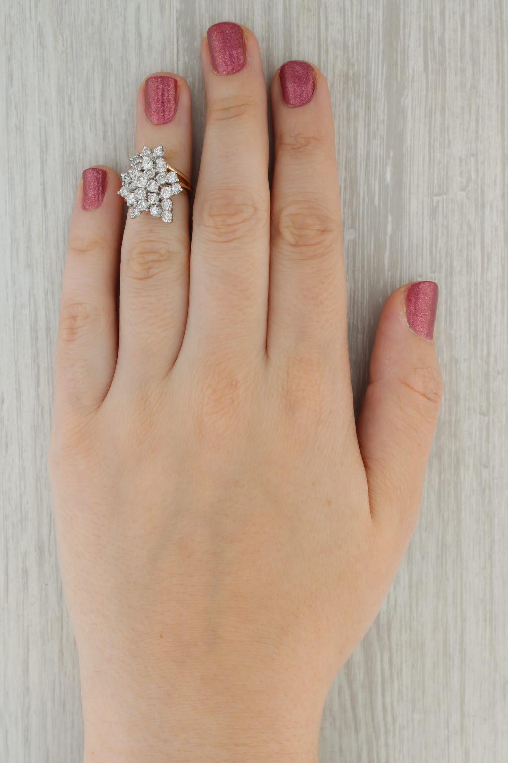 Anello a grappolo con diamanti da 2ctw in oro 14k misura 4,5 Cocktail 4