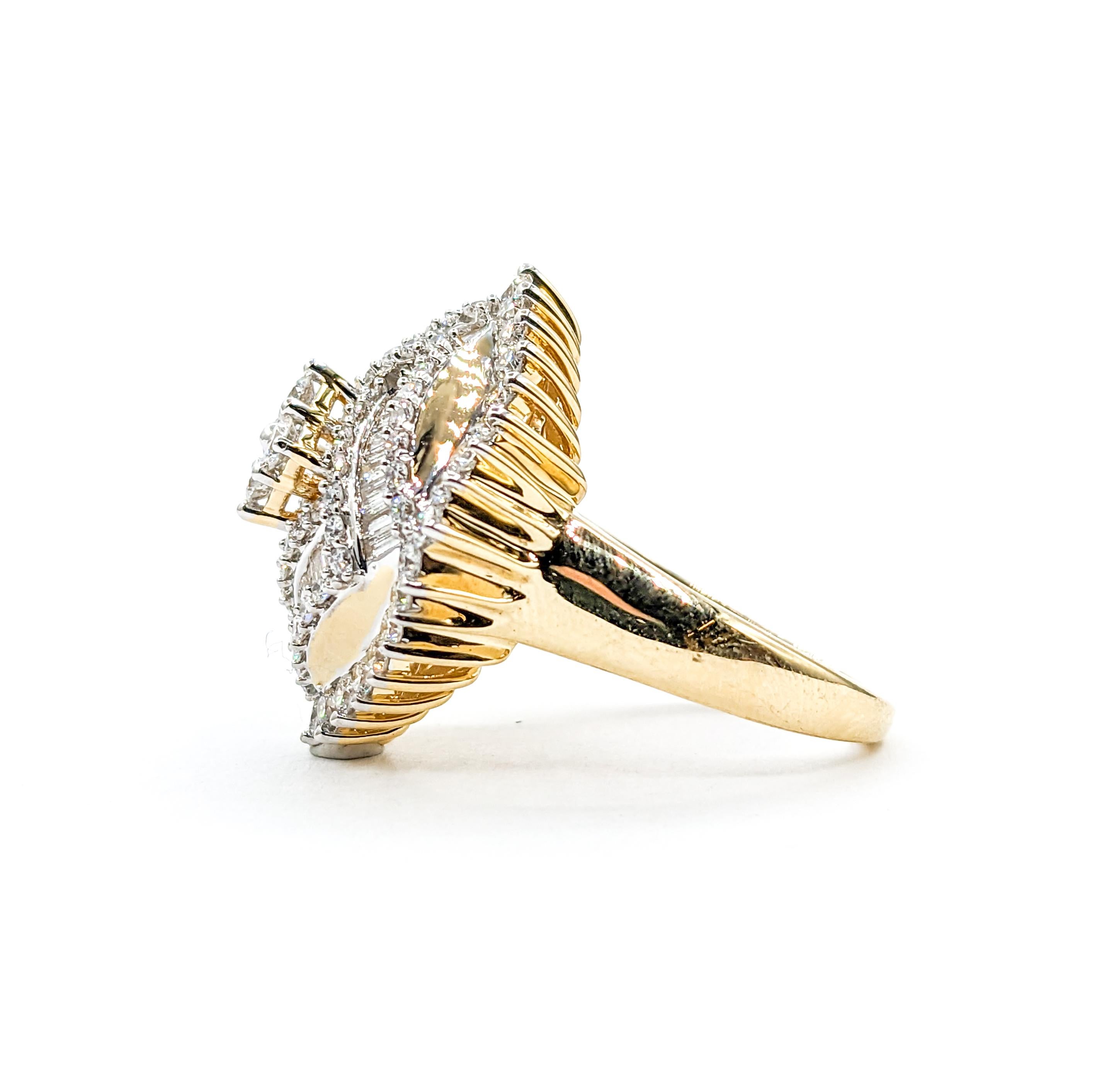 2ctw Diamond Fashion Cluster Ring Yellow & White Gold  2