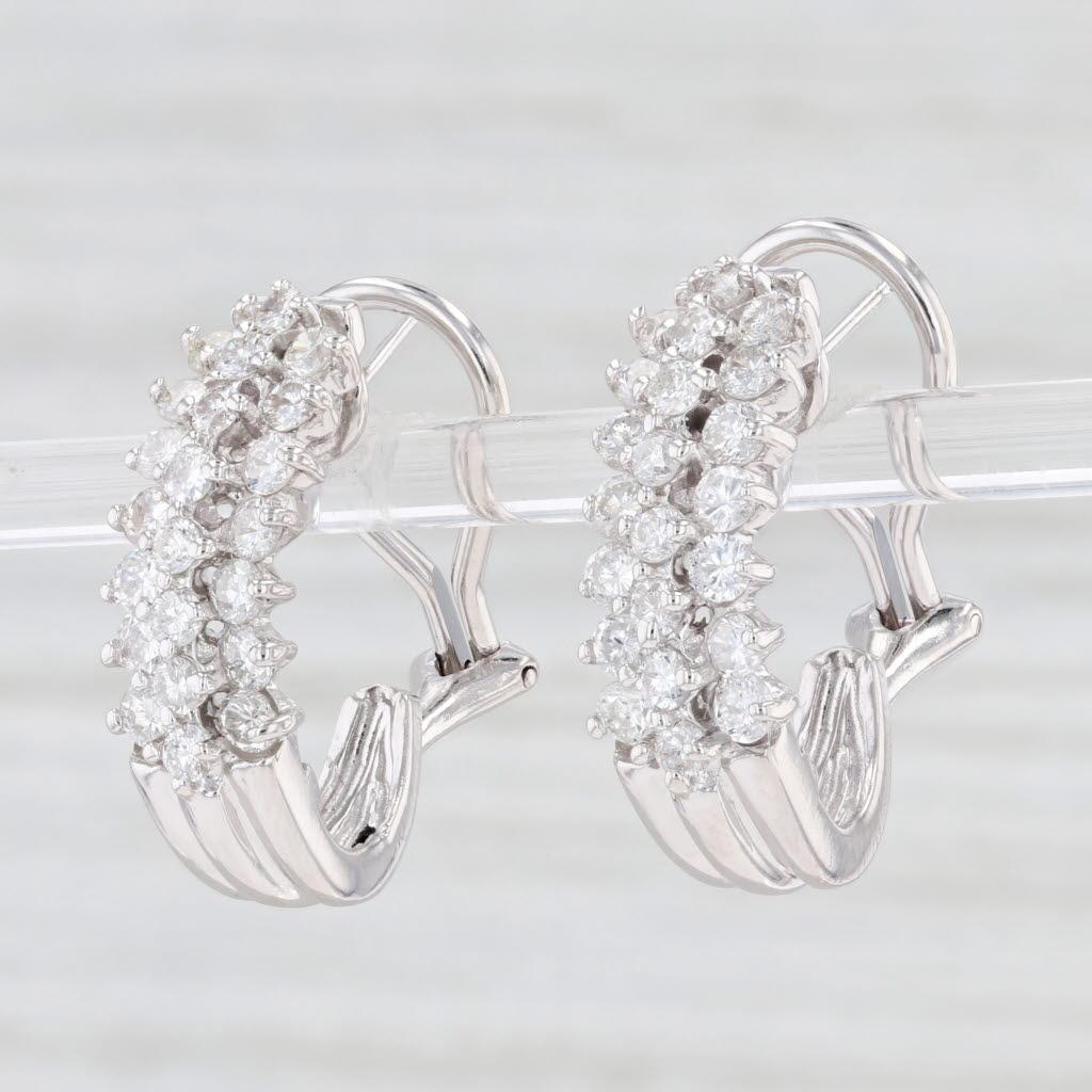 Round Cut 2ctw Diamond J-Hook Earrings 14k White Gold Pierced Omega Backs For Sale