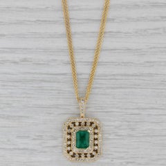 Collana con ciondolo a forma di smeraldo e diamante da 2ctw in oro giallo 14k con catena a cavo da 16".