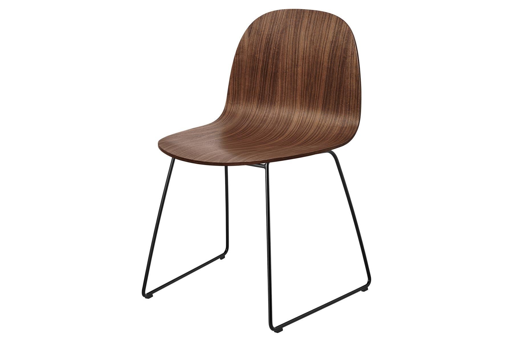 Mid-Century Modern 2D Dining Chair, Un-Upholstered, Sledge Base, Walnut For Sale