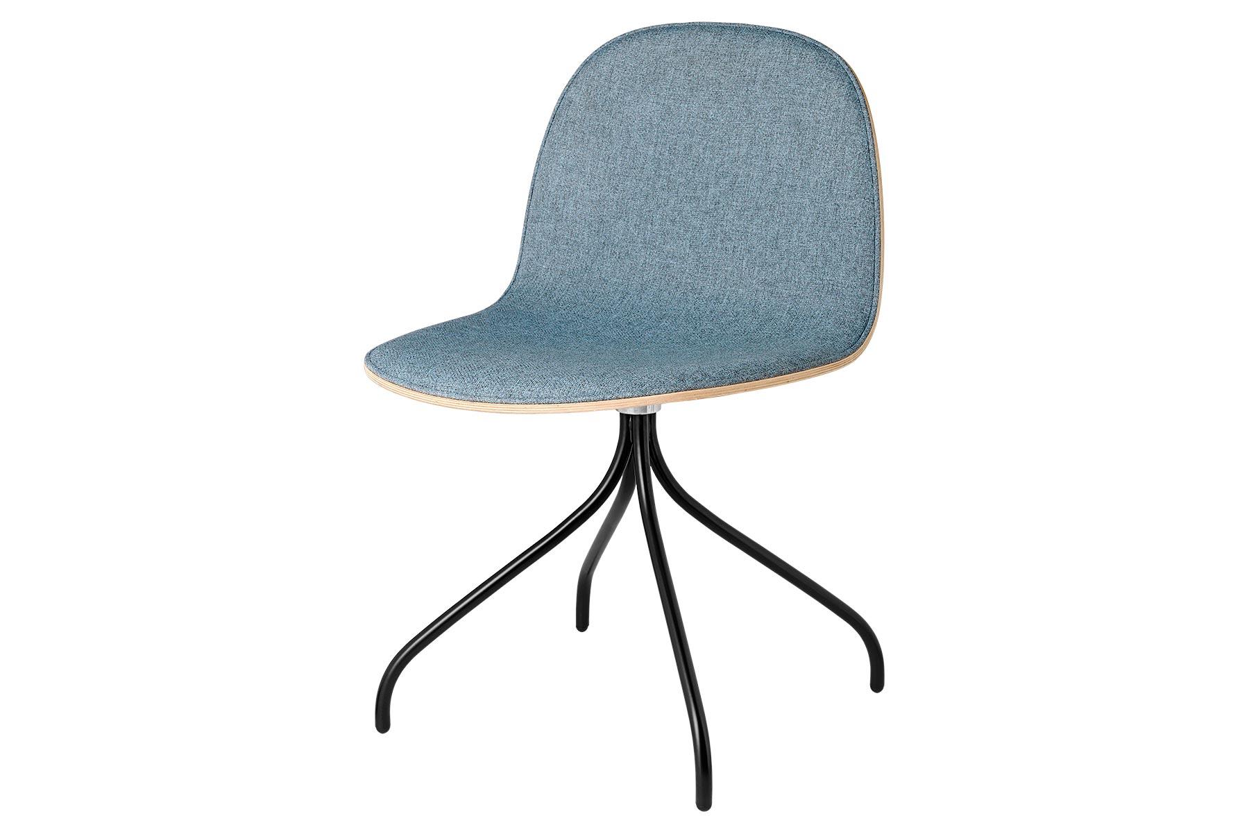 Mid-Century Modern 2D Meeting Chair, Front Upholstered, Black Swivel Base, Natural Oak For Sale