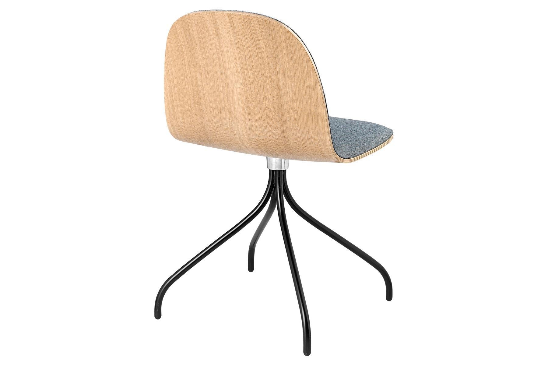 Danish 2D Meeting Chair, Front Upholstered, Chrome Swivel Base, American Walnut For Sale