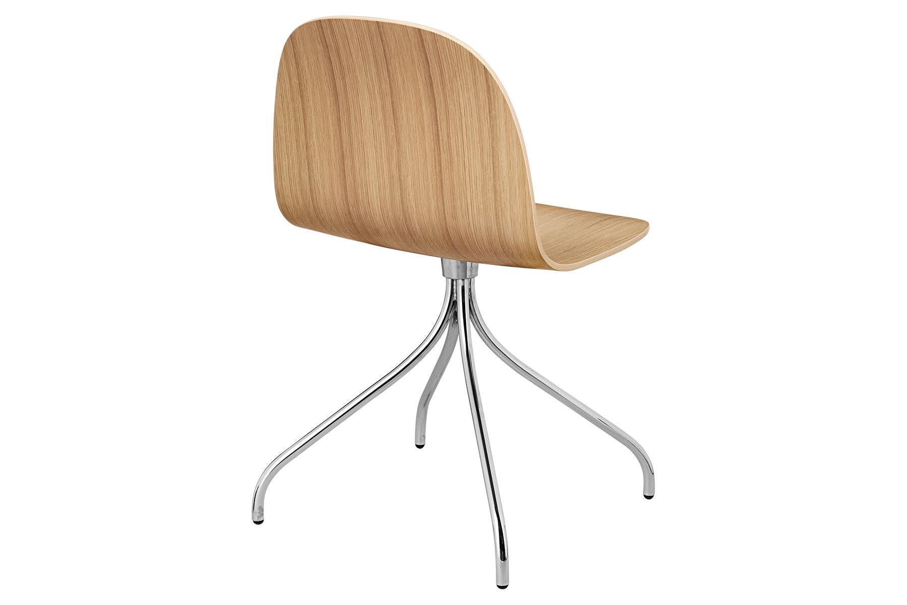 Danish 2D Meeting Chair, Un Upholstered, Chrome Swivel Base, Natural Oak For Sale