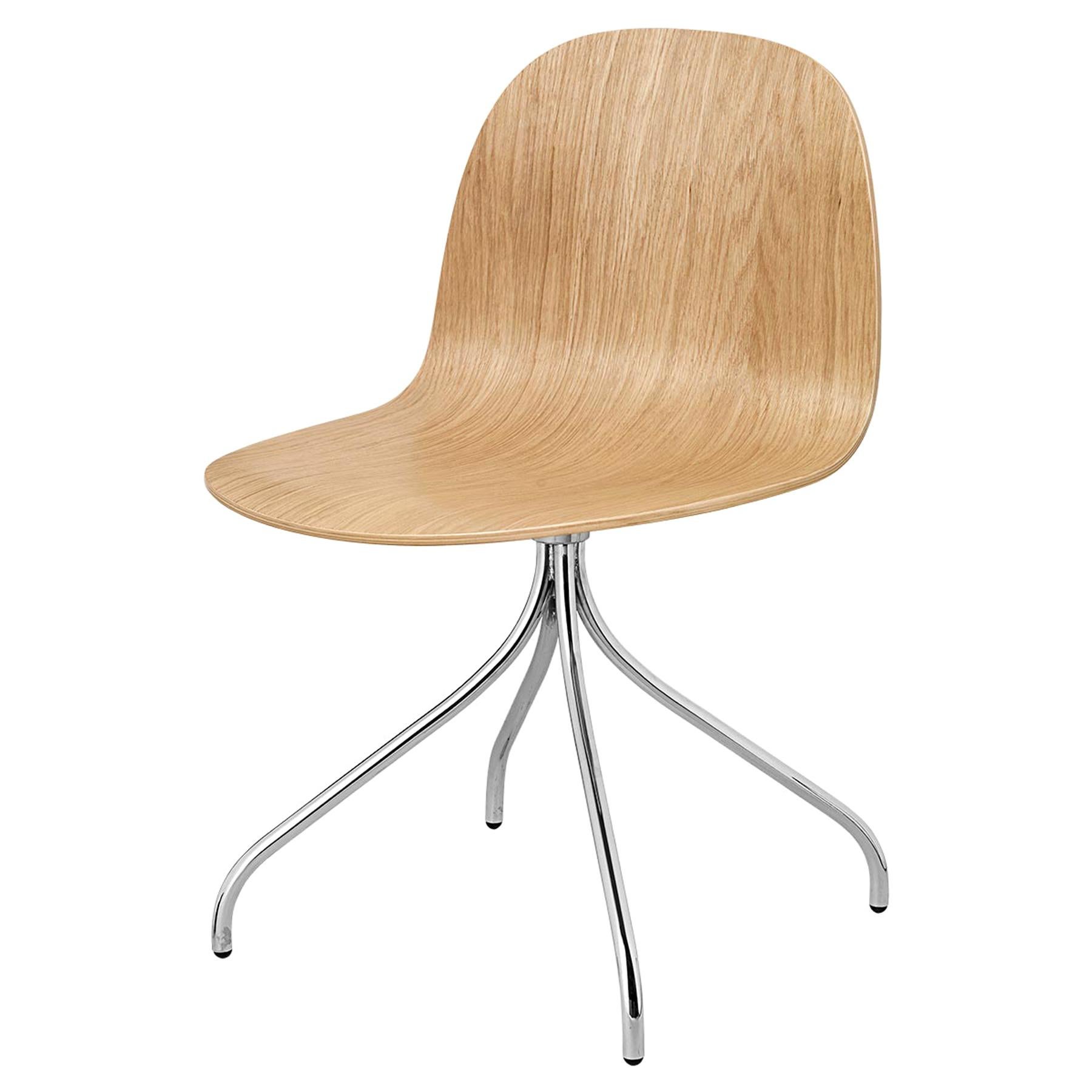 Chaise de réunion en 2D, non tapissée, base pivotante chromée, chêne naturel