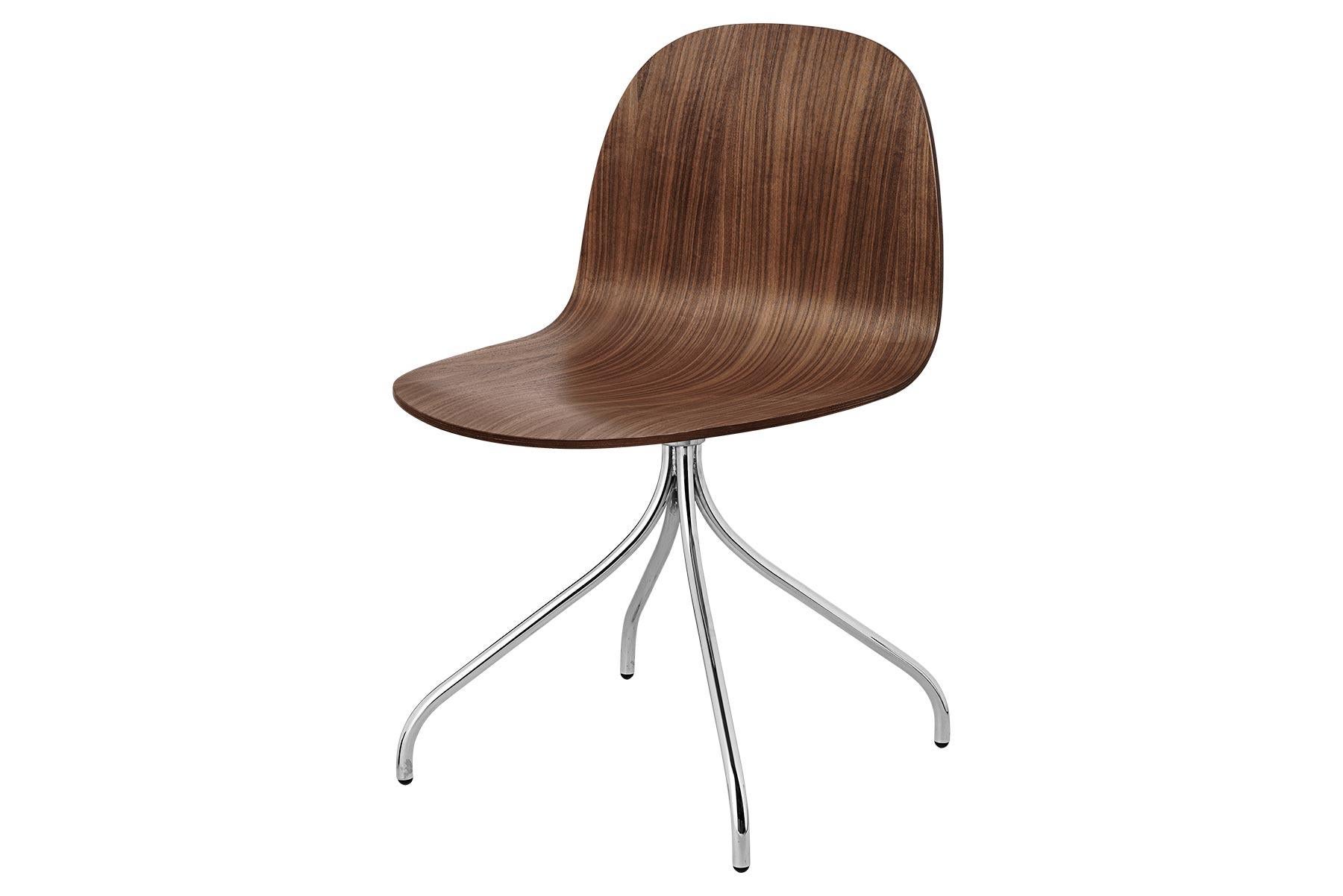 Mid-Century moderno Sedia per riunioni 2D, non imbottita, base girevole cromata, noce in vendita