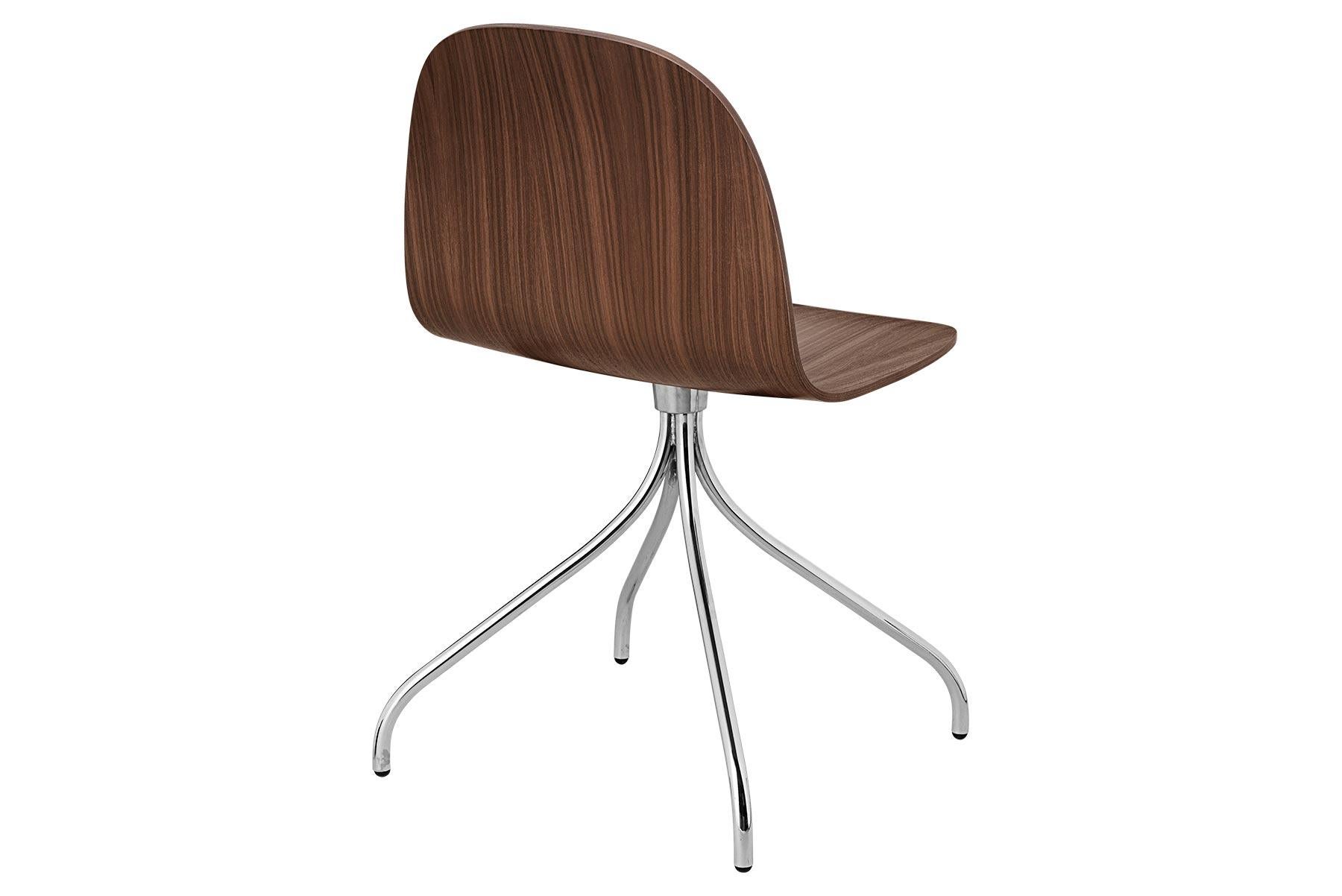 Danish 2D Meeting Chair, Un Upholstered, Chrome Swivel Base, Walnut For Sale