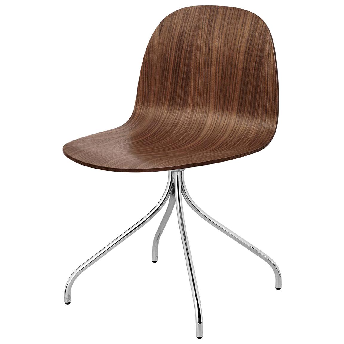 2D Meeting Chair, Un Upholstered, Chrome Swivel Base, Walnut