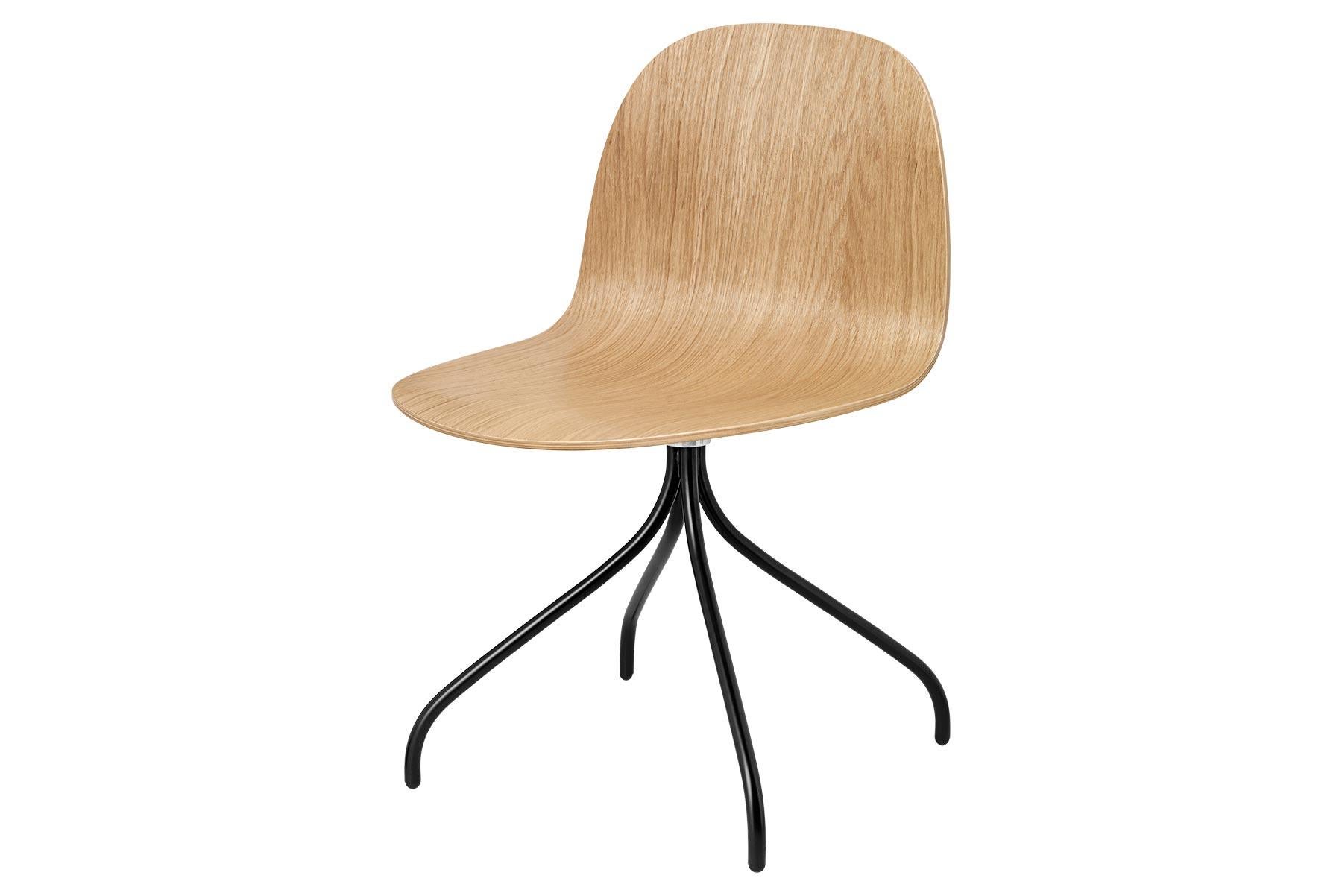 Mid-Century Modern 2D Meeting Chair, Un Upholstered, Matte Black Swivel Base, Natural Oak For Sale
