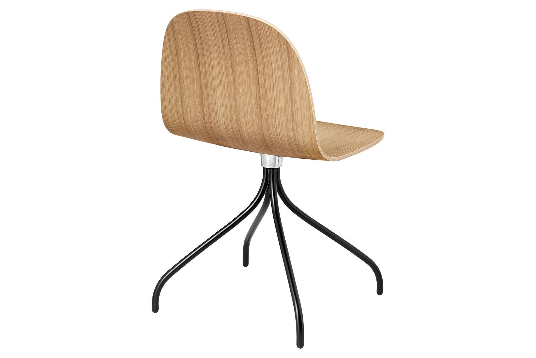 Danish 2D Meeting Chair, Un Upholstered, Matte Black Swivel Base, Natural Oak For Sale