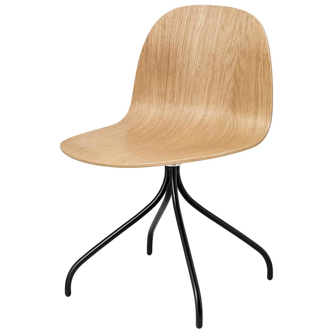 2D Meeting Chair, Un Upholstered, Matte Black Swivel Base, Natural Oak