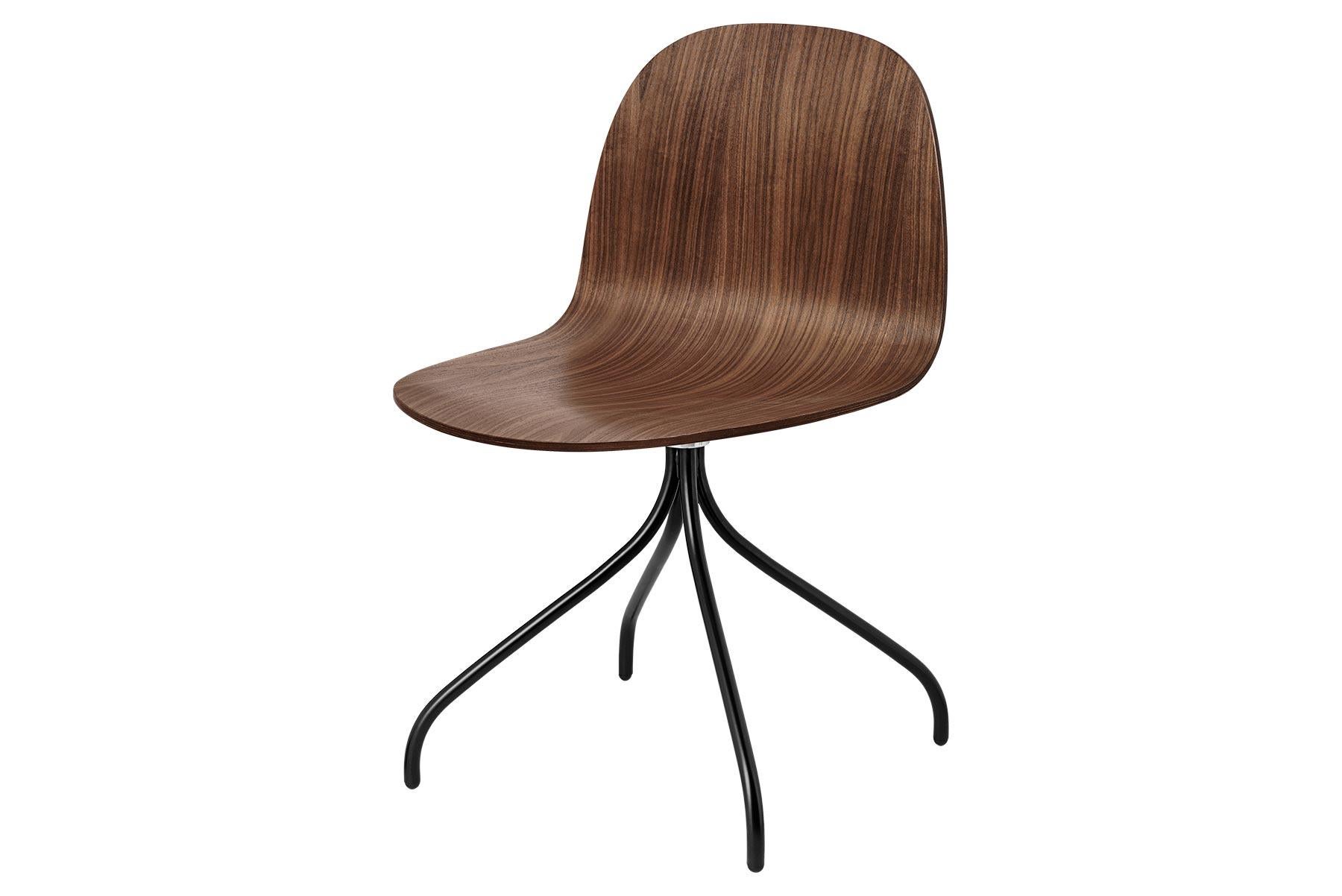 Mid-Century Modern 2d Meeting Chair Un Upholstered, Matte Black Swivel Base, Walnut For Sale