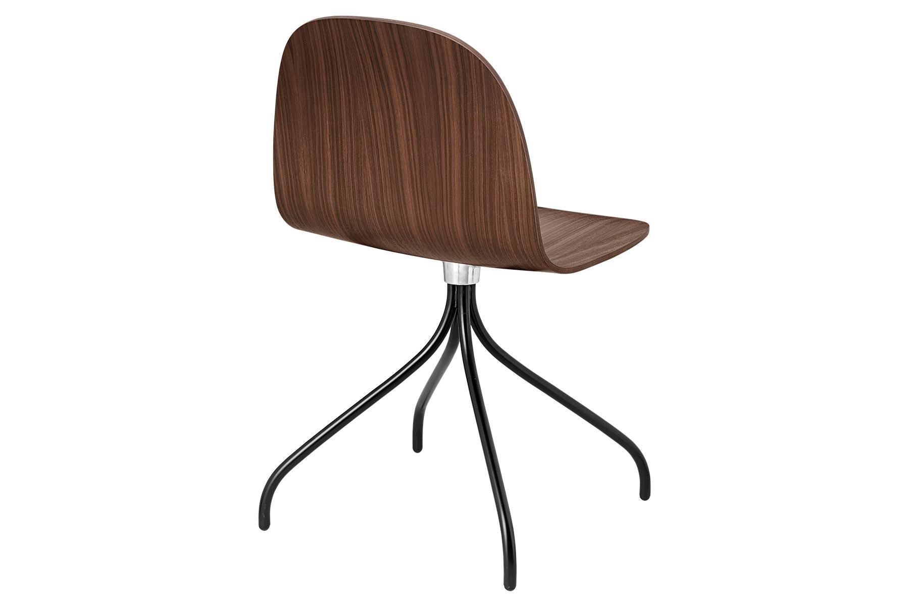 Danish 2d Meeting Chair Un Upholstered, Matte Black Swivel Base, Walnut For Sale