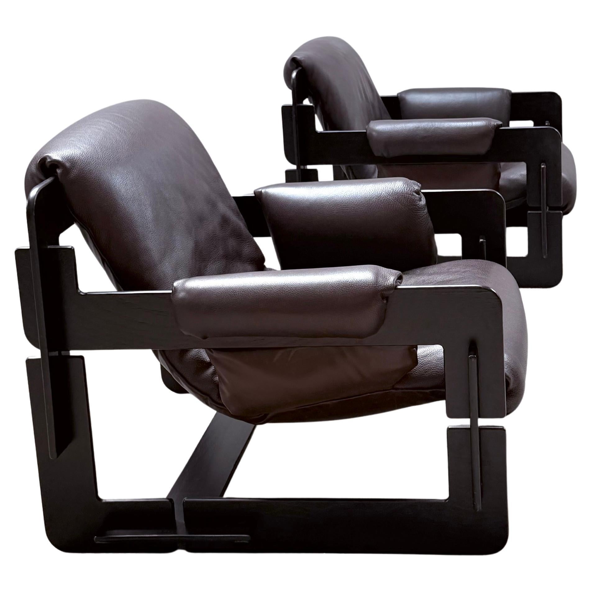 2er Set Arne Jacobsen für Asko Modell „Rover“ Sessel Leder Holz Finnland 1960er