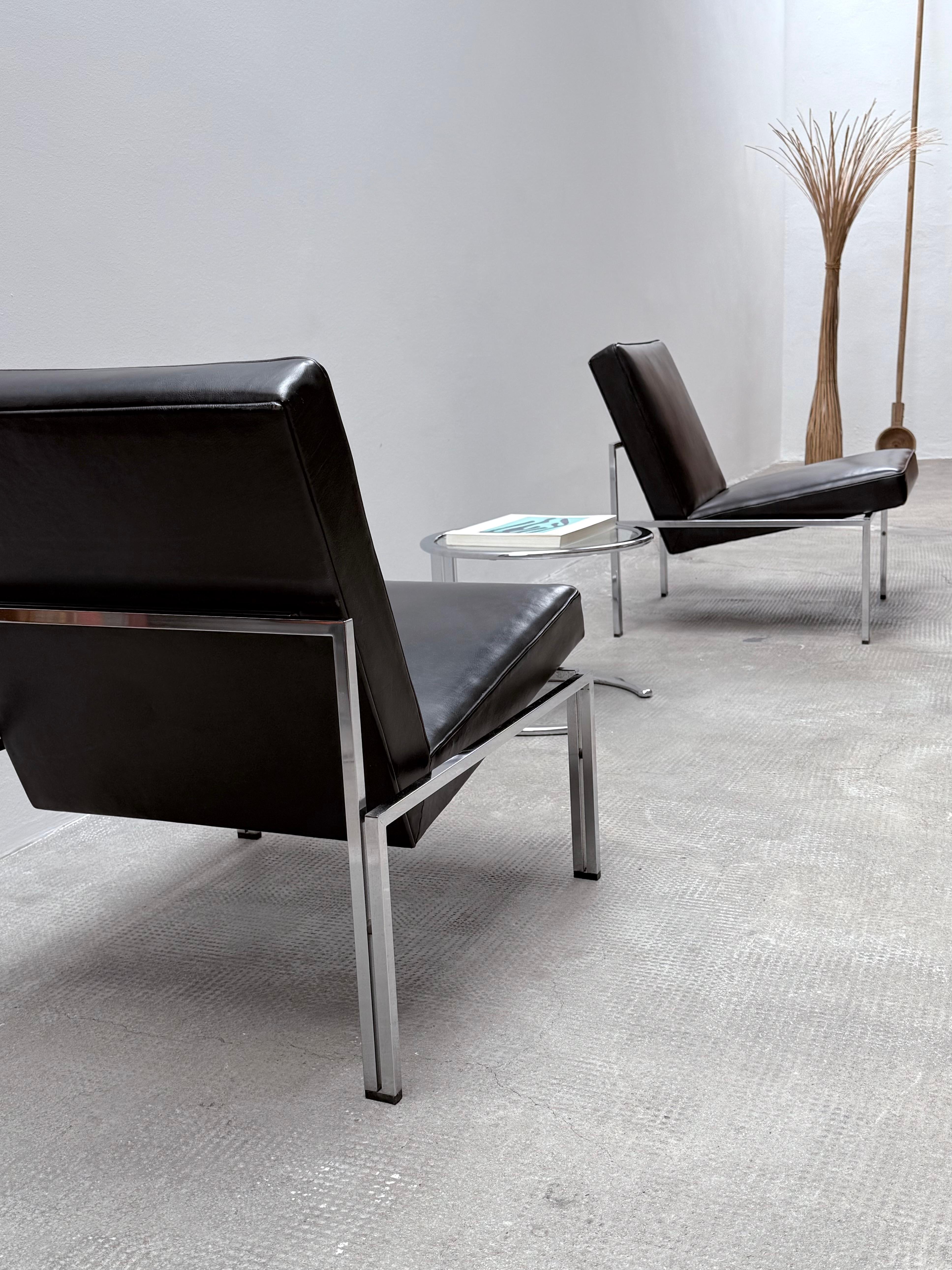 2er Set Bauhaus Sessel Leder schwarz Stahlrohr Chrom, Deutschland Años 60 en venta 4