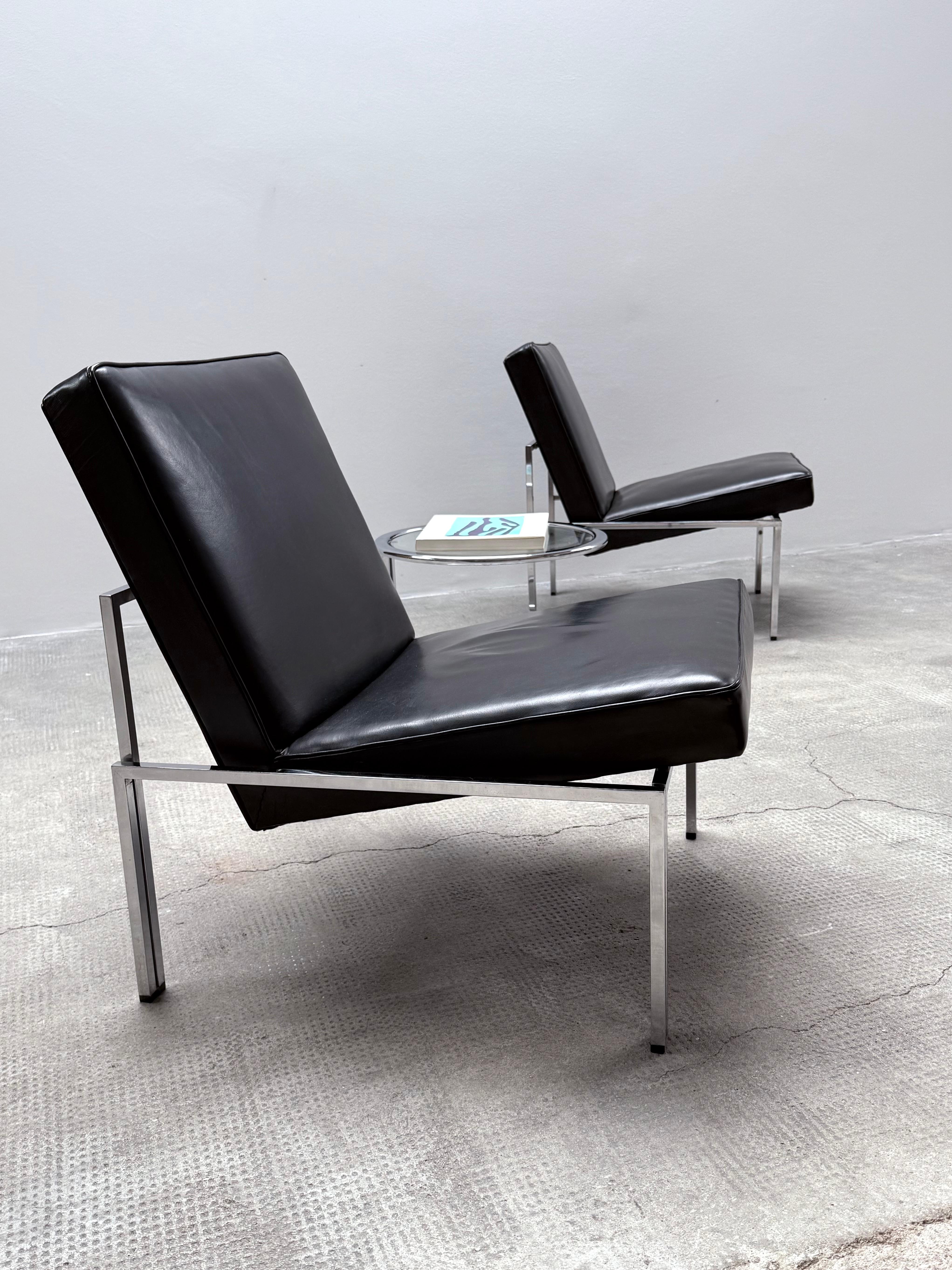 2er Set Bauhaus Sessel Leder schwarz Stahlrohr Chrom, Deutschland Años 60 Alemán en venta