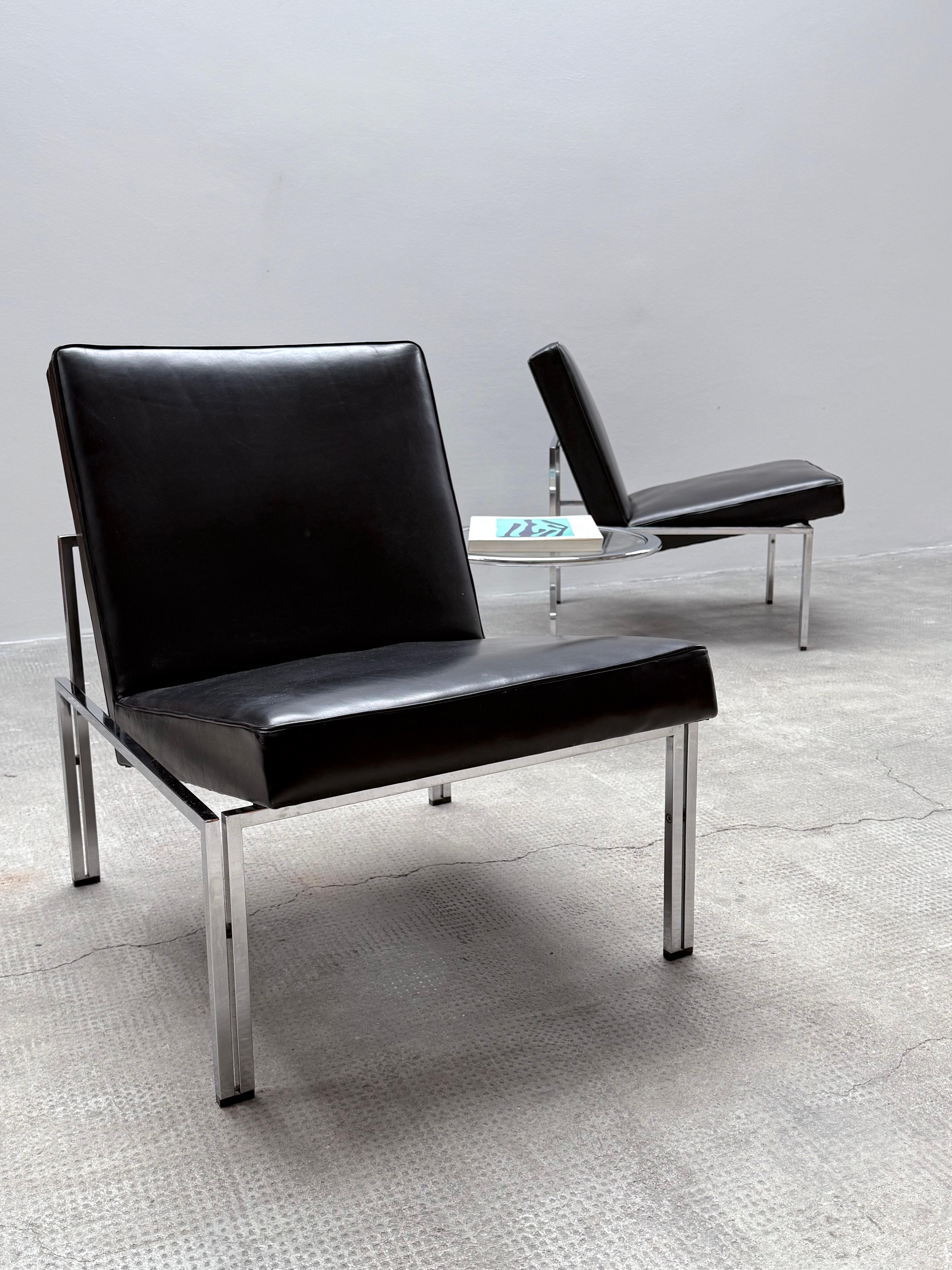 2er Set Bauhaus Sessel Leder schwarz Stahlrohr Chrom, Deutschland Años 60 en venta 1