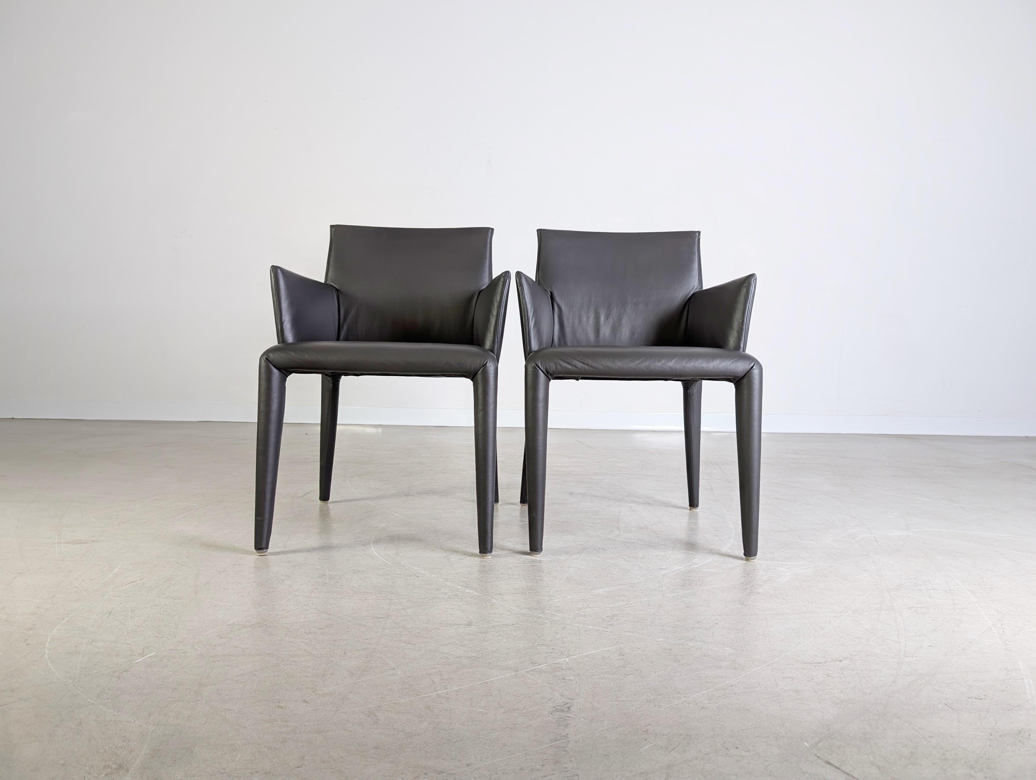 Postmoderne 2er Set B&B Italia Stühle Vol Au Vent Leder Stuhl Mario Bellini en vente