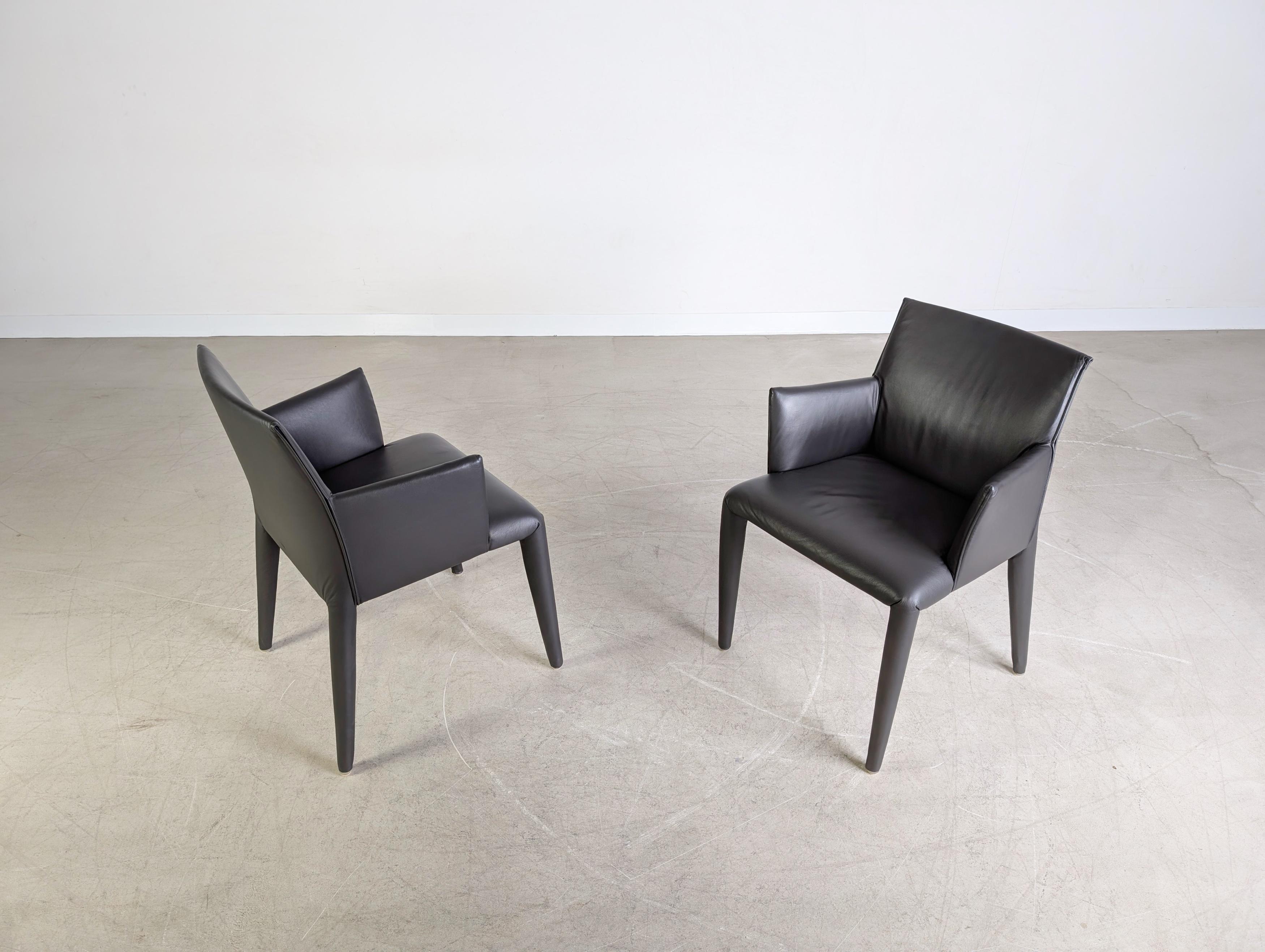 Cuir 2er Set B&B Italia Stühle Vol Au Vent Leder Stuhl Mario Bellini en vente