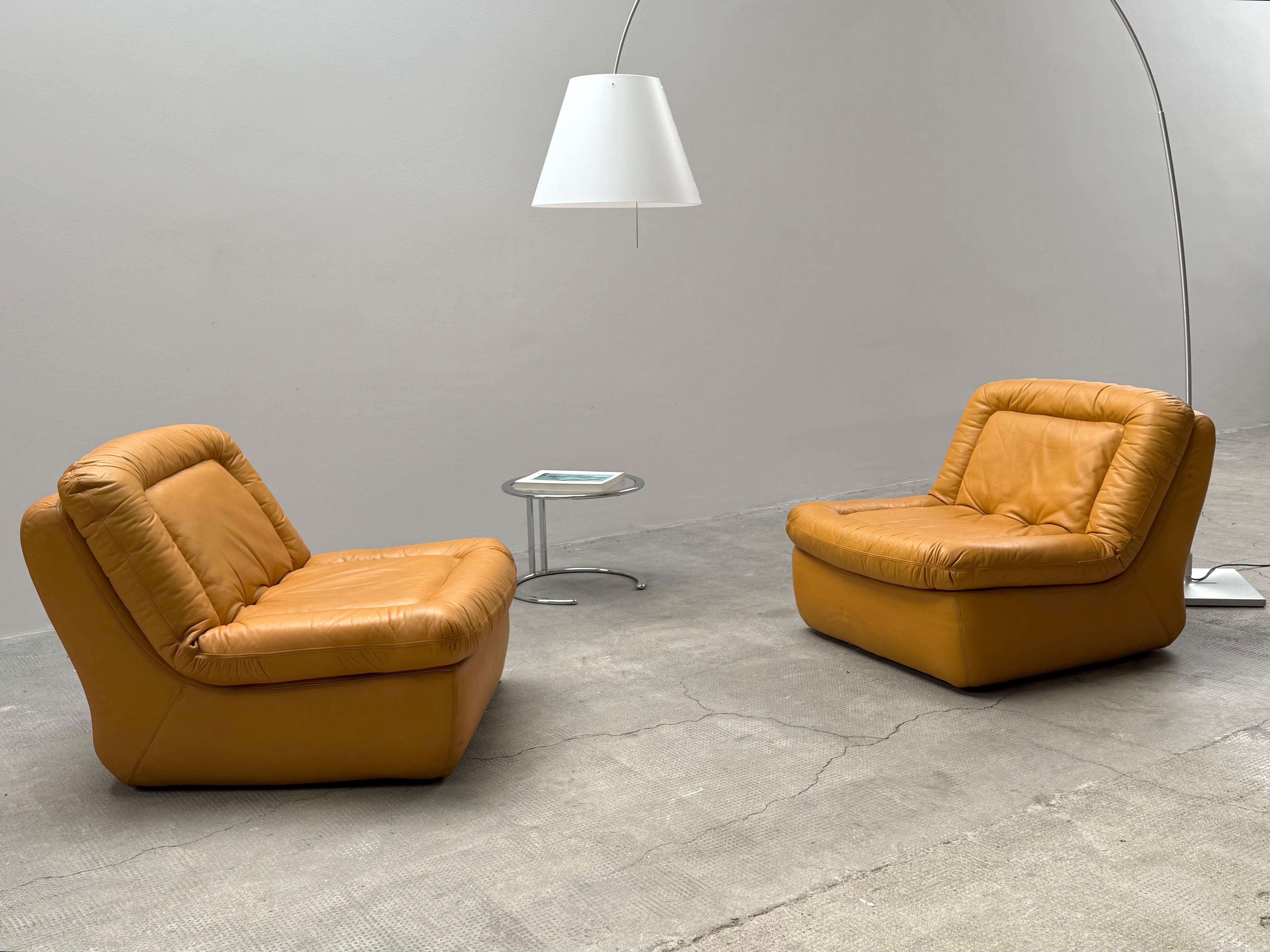 2er Set Dreipunkt Lounge Sessel Leder gelb, Deutschland 1970er en venta 7