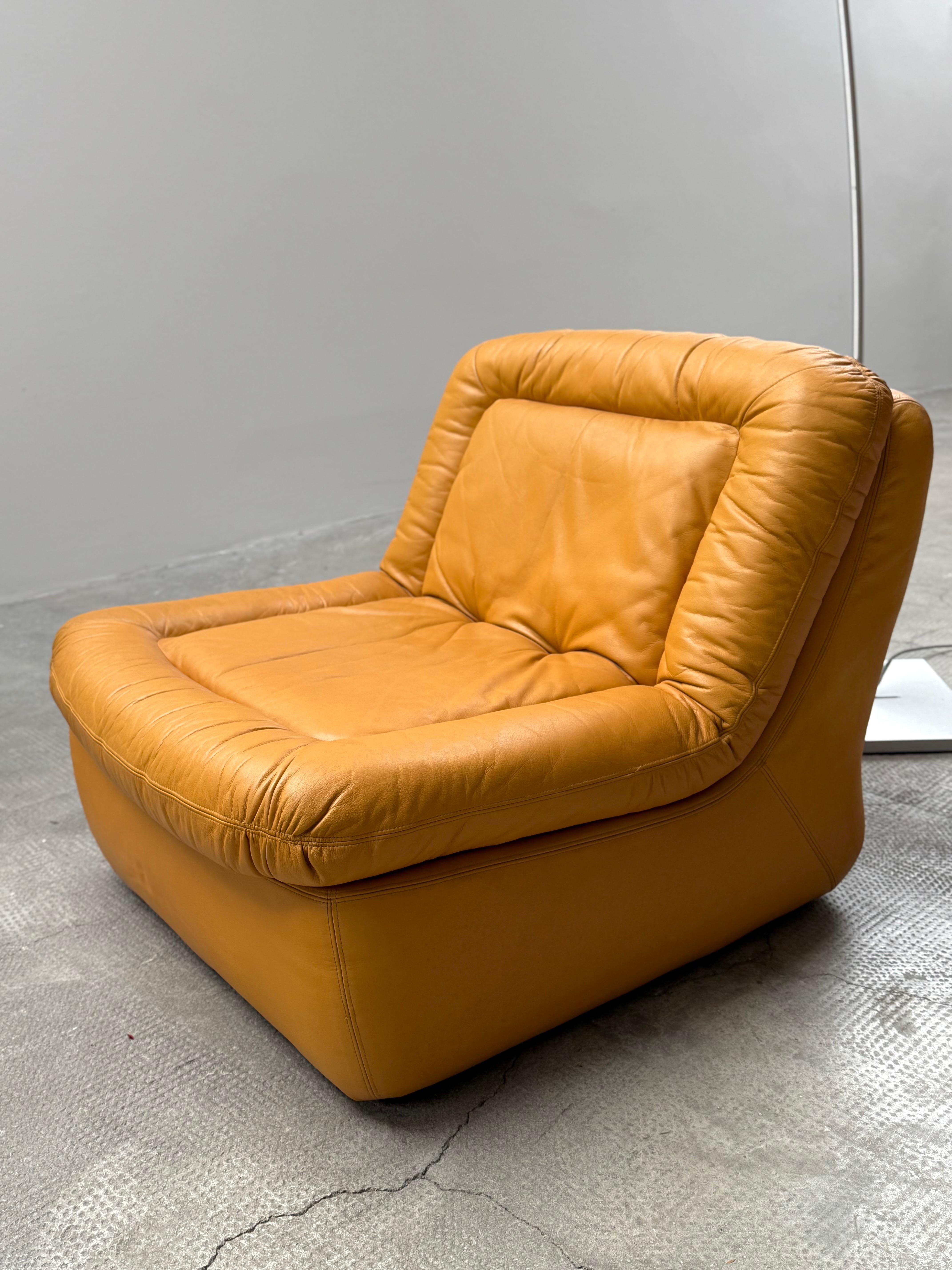2er Set Dreipunkt Lounge Sessel Leder gelb, Deutschland 1970er en venta 9