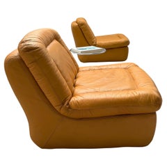 Vintage 2er Set Dreipunkt Lounge Sessel Leder gelb, Deutschland 1970er