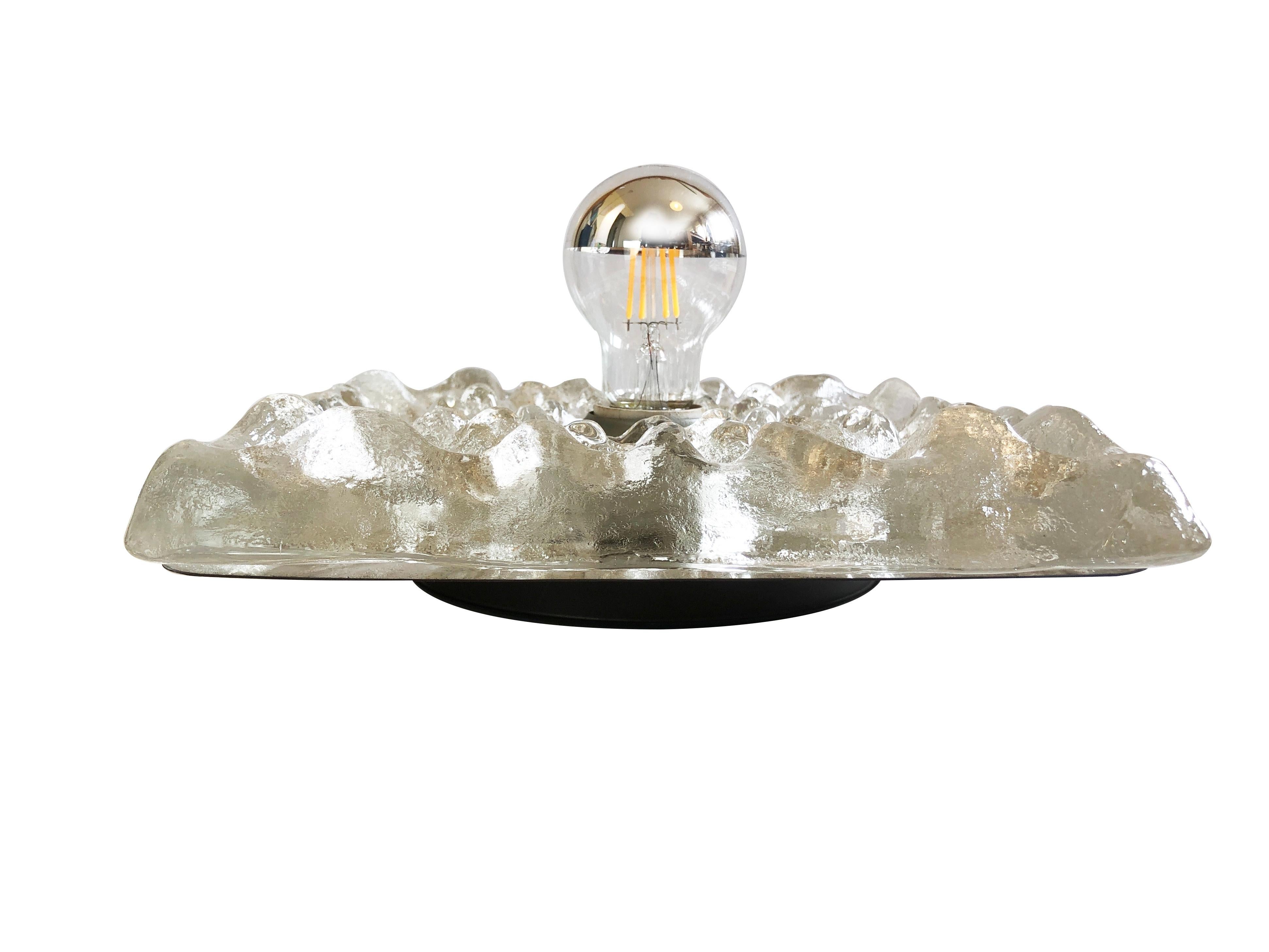 Machine-Made Set of 2 Ice Glass Flush Wall lamps or Ceiling lamps, square, Germany, 1960s For Sale