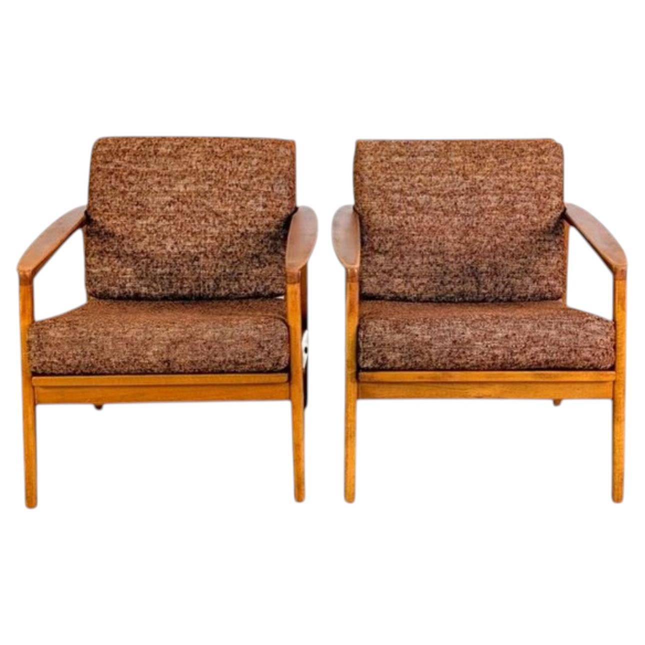 2er Set Midcentury Sessel Vintage Easy chair Nussbaum 1970