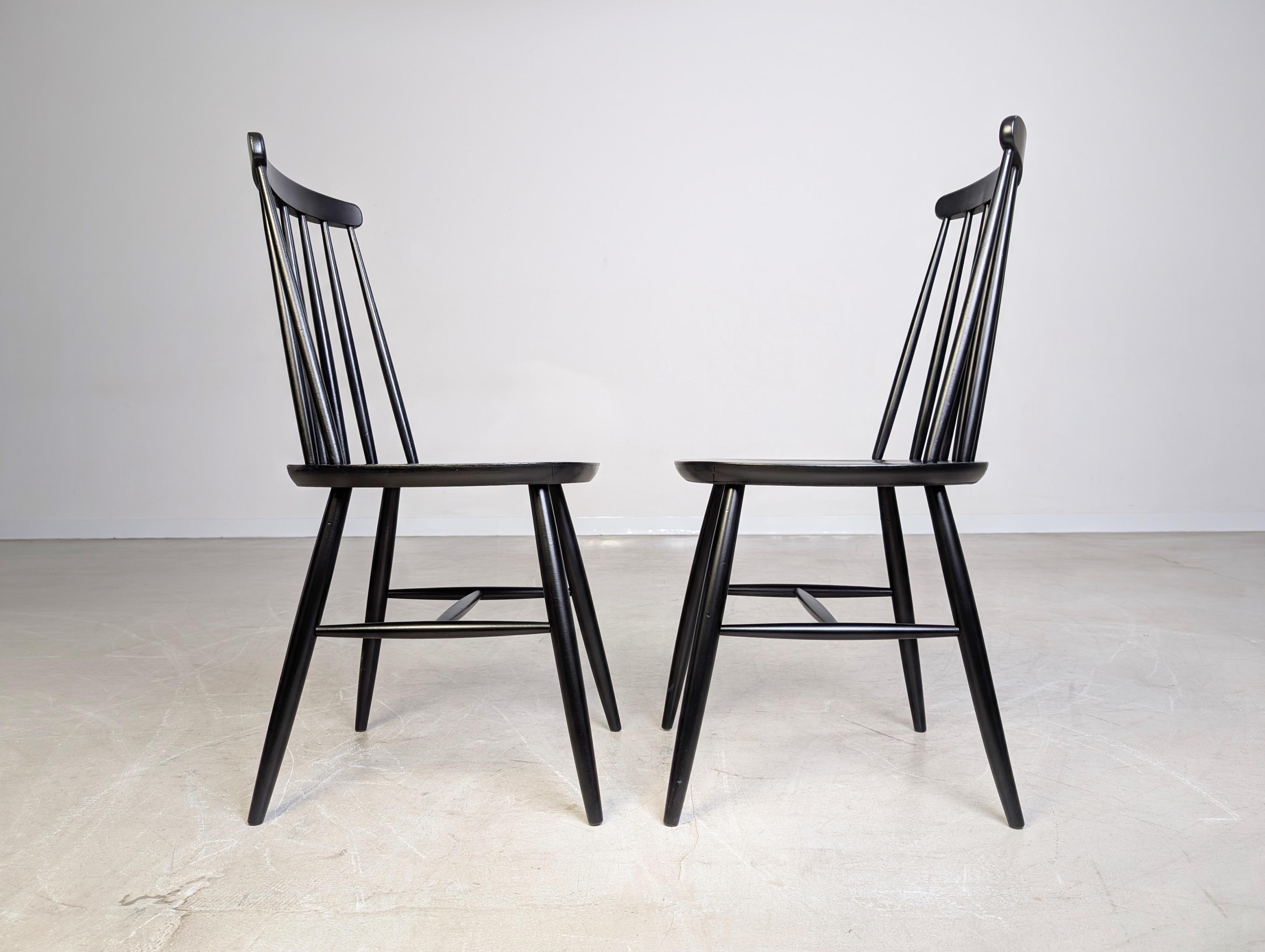 2er Set Midcentury Stuhl Ilmari Tapiovaara Vintage Holzsprossen schwarz in vendita 1