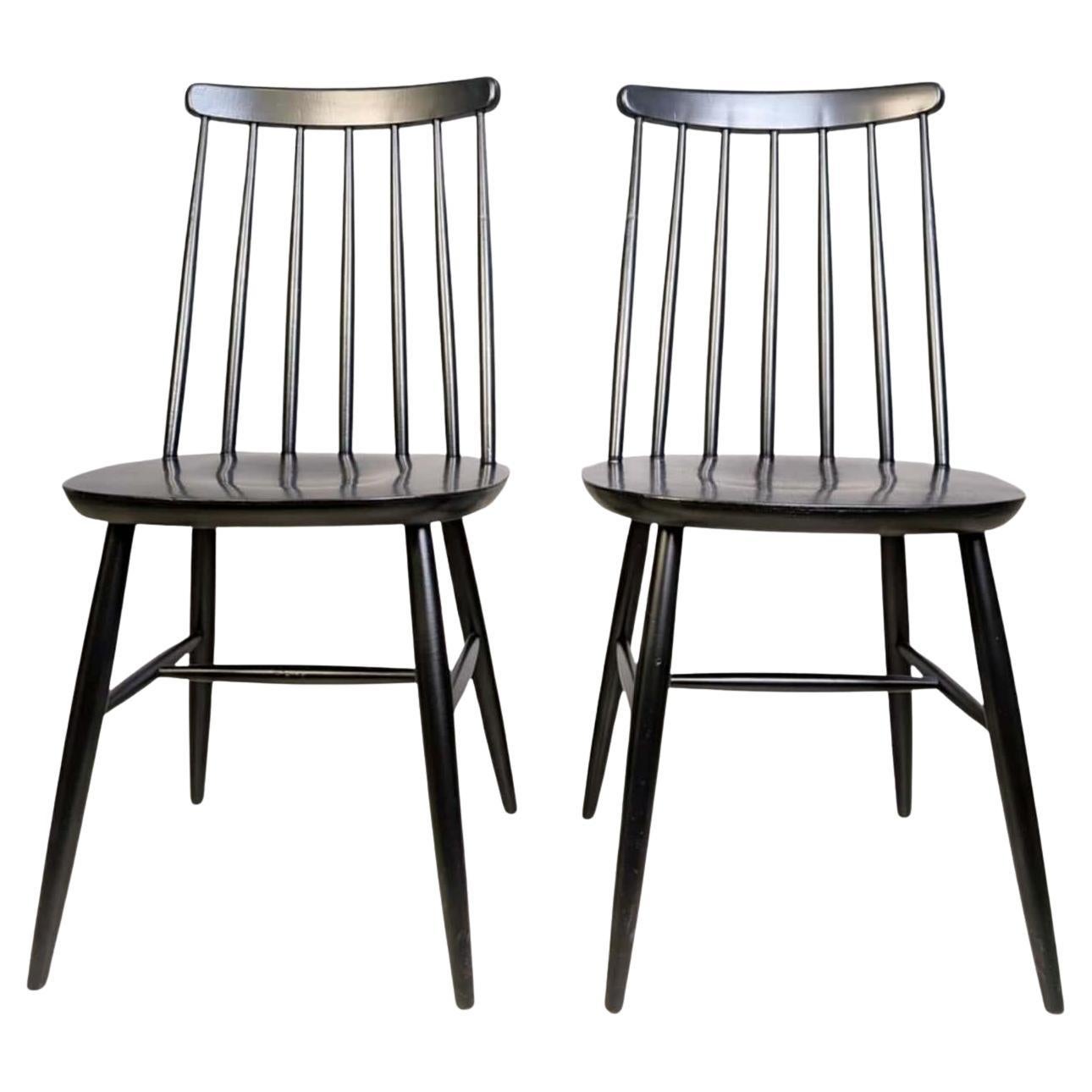 2er Set Midcentury Stuhl Ilmari Tapiovaara Vintage Holzsprossen schwarz in vendita