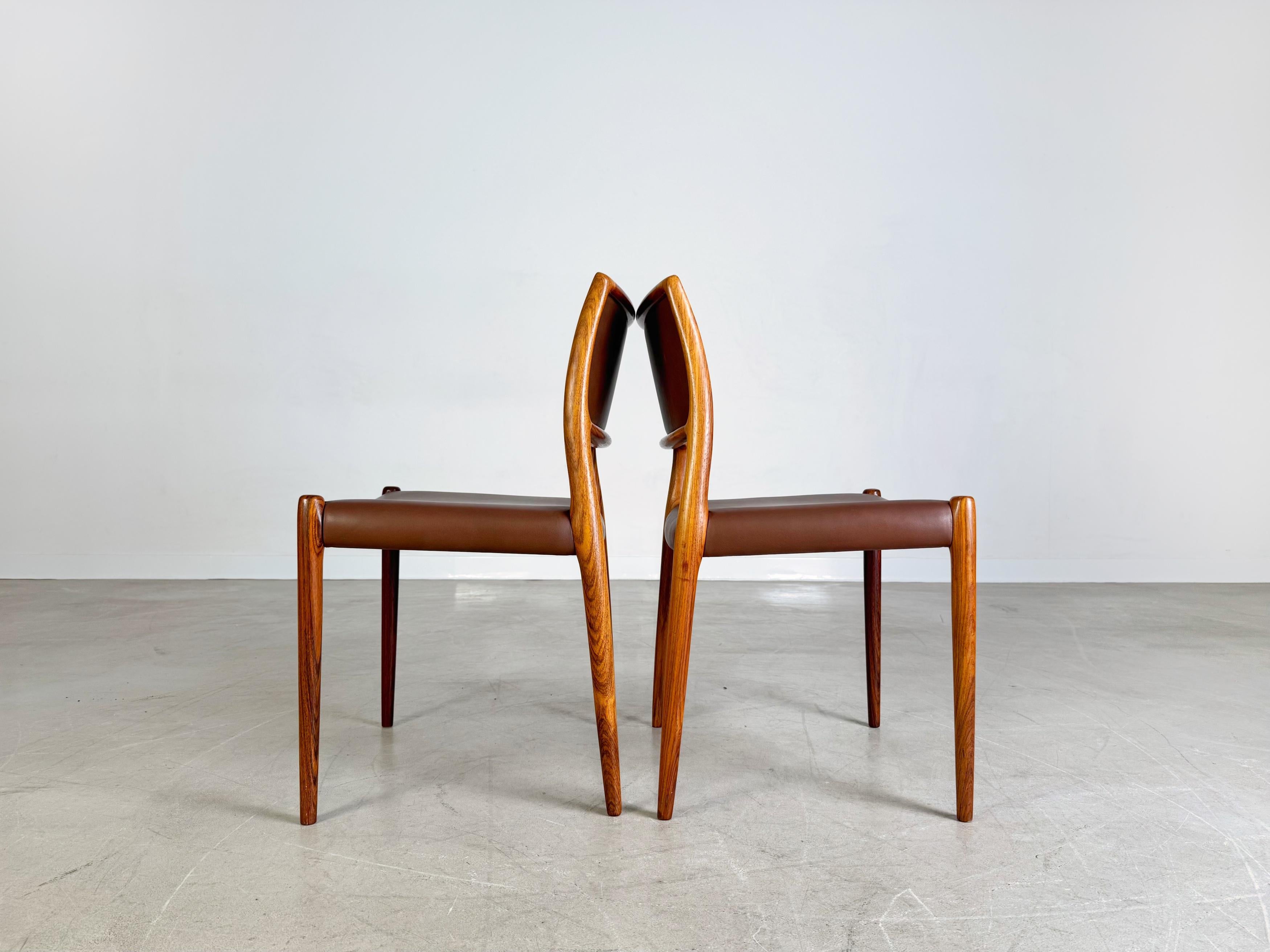 Leather 2er Set Niels Otto Møller Stühle Midcentury Model 80 Palisander For Sale
