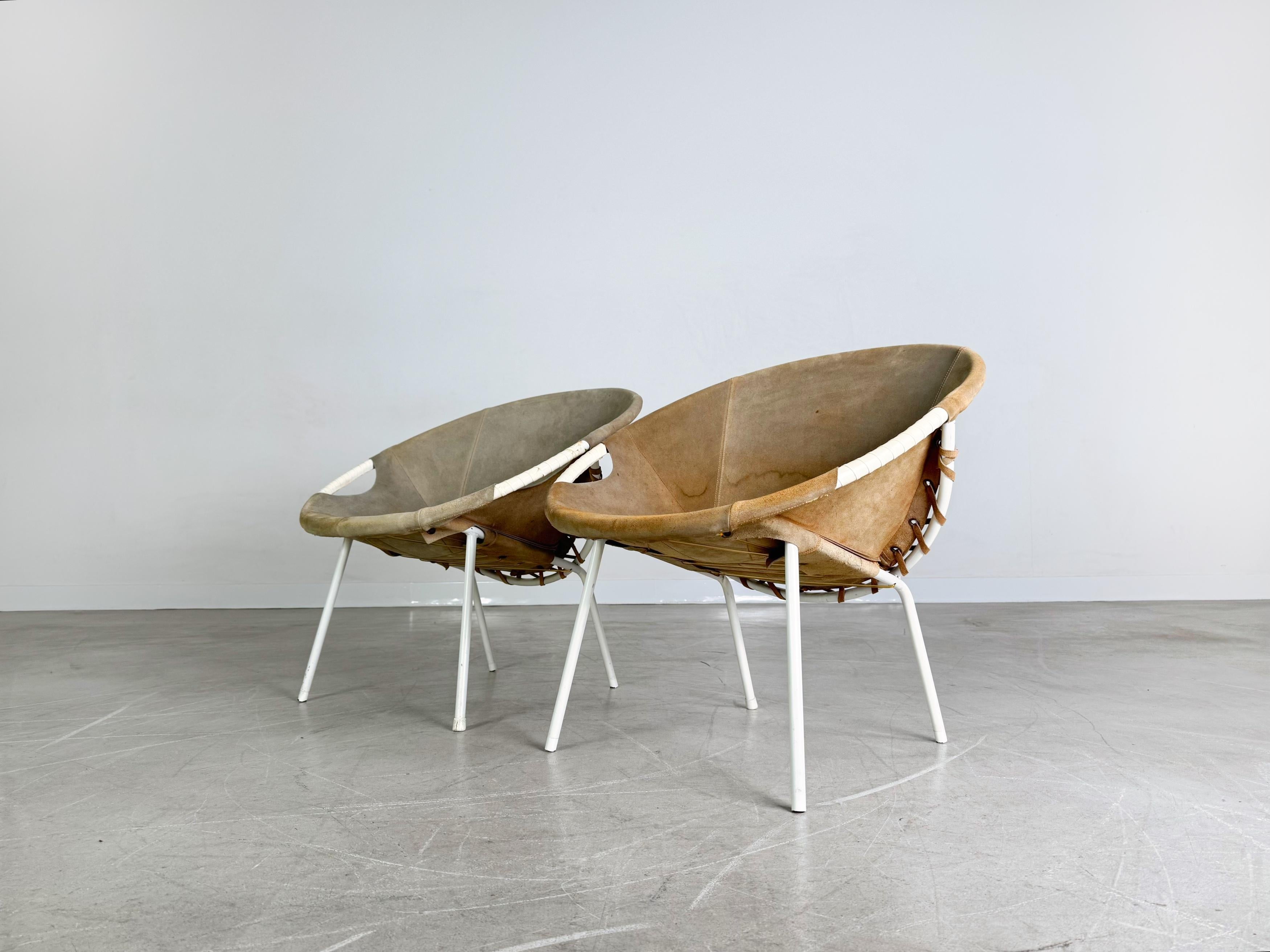 Unknown 2er Set Original Midcentury Sessel Lusch & Co Baloon Chair Wildleder For Sale