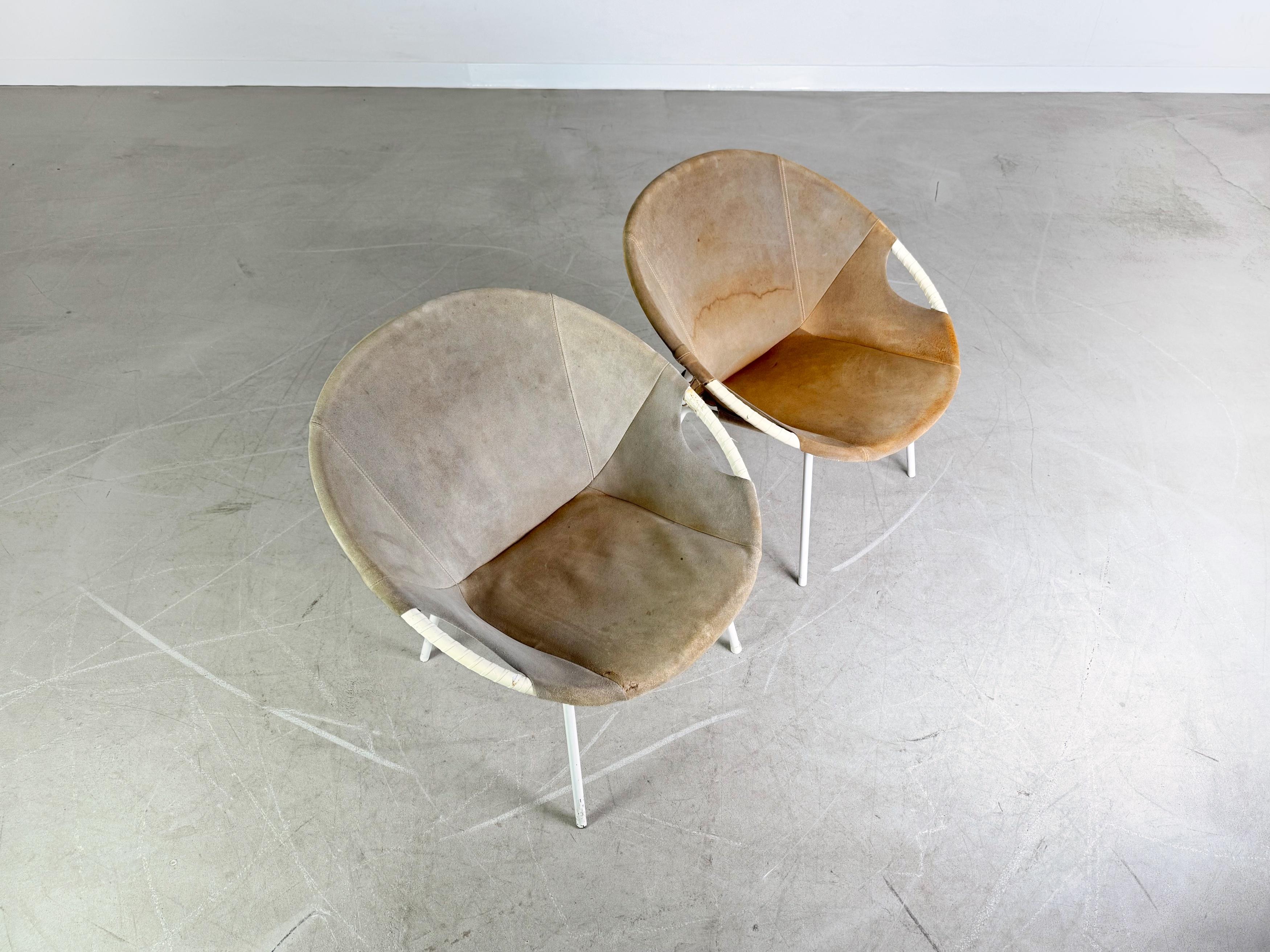 2er Set Original Midcentury Sessel Lusch & Co Baloon Chair Wildleder For Sale 1
