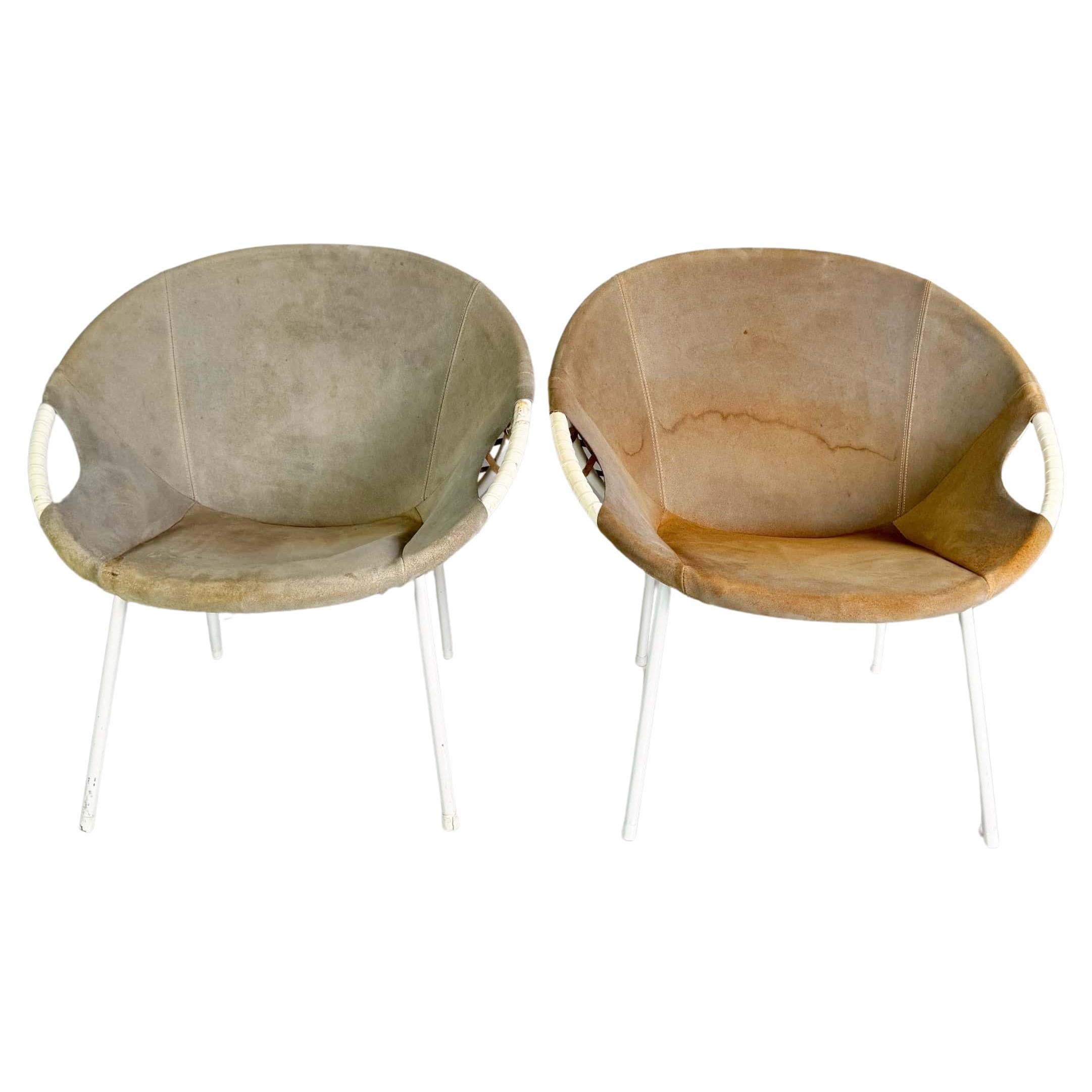 2er Set Original Midcentury Sessel Lusch & Co Baloon Chair Wildleder