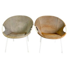 2er Set Original Midcentury Sessel Lusch & Co Baloon Chair Wildleder