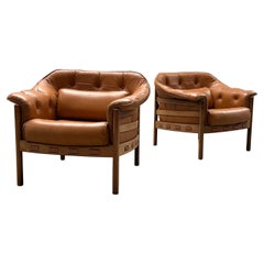 Vintage 2er Set Sven Ellekaer für Coja Sessel Teak Cognac Leder, Niederlande 1960er