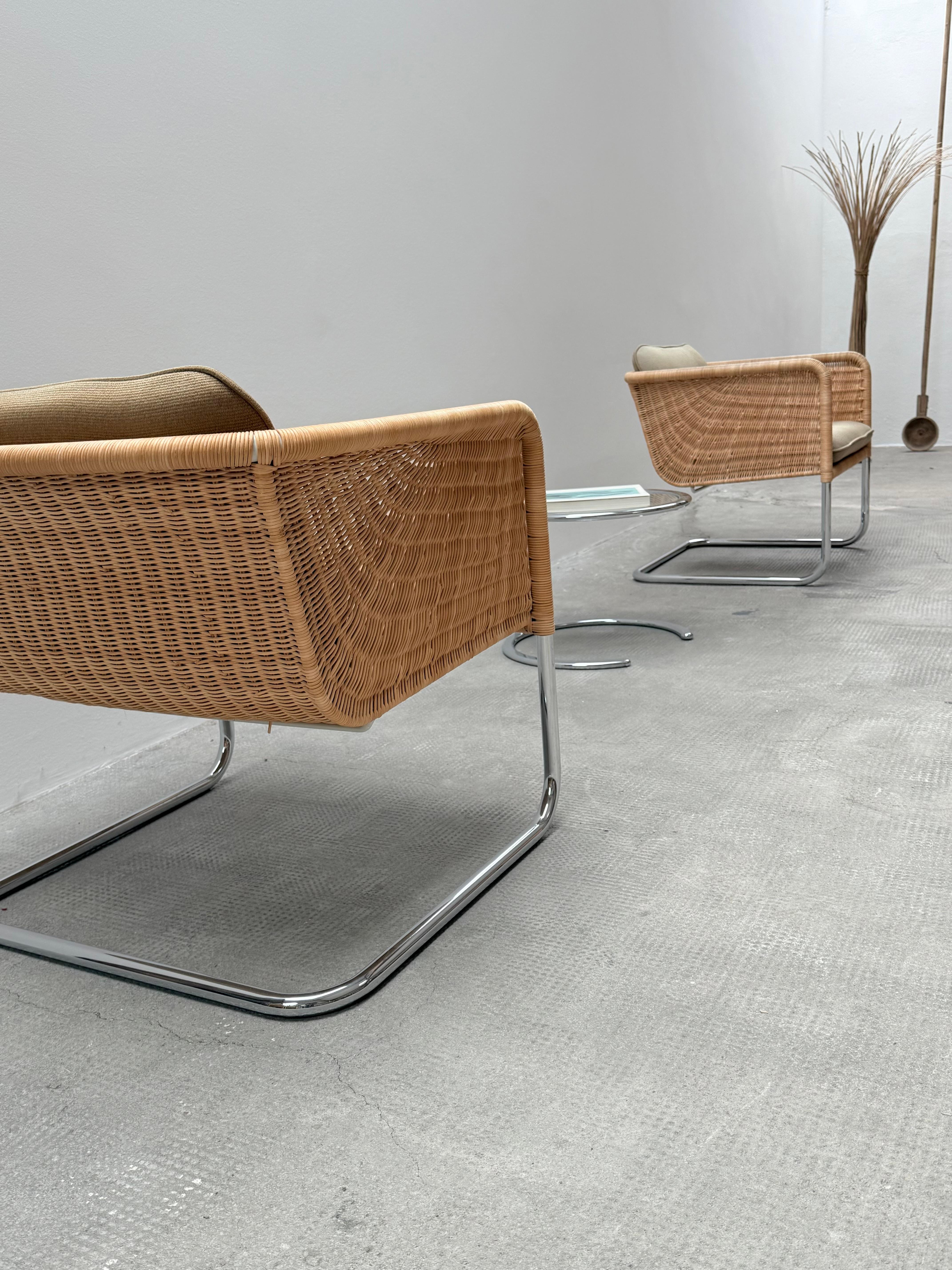 2er Set William Dunkel für Tecta D44 Freischwinger Sessel Rattan, 1960s 3