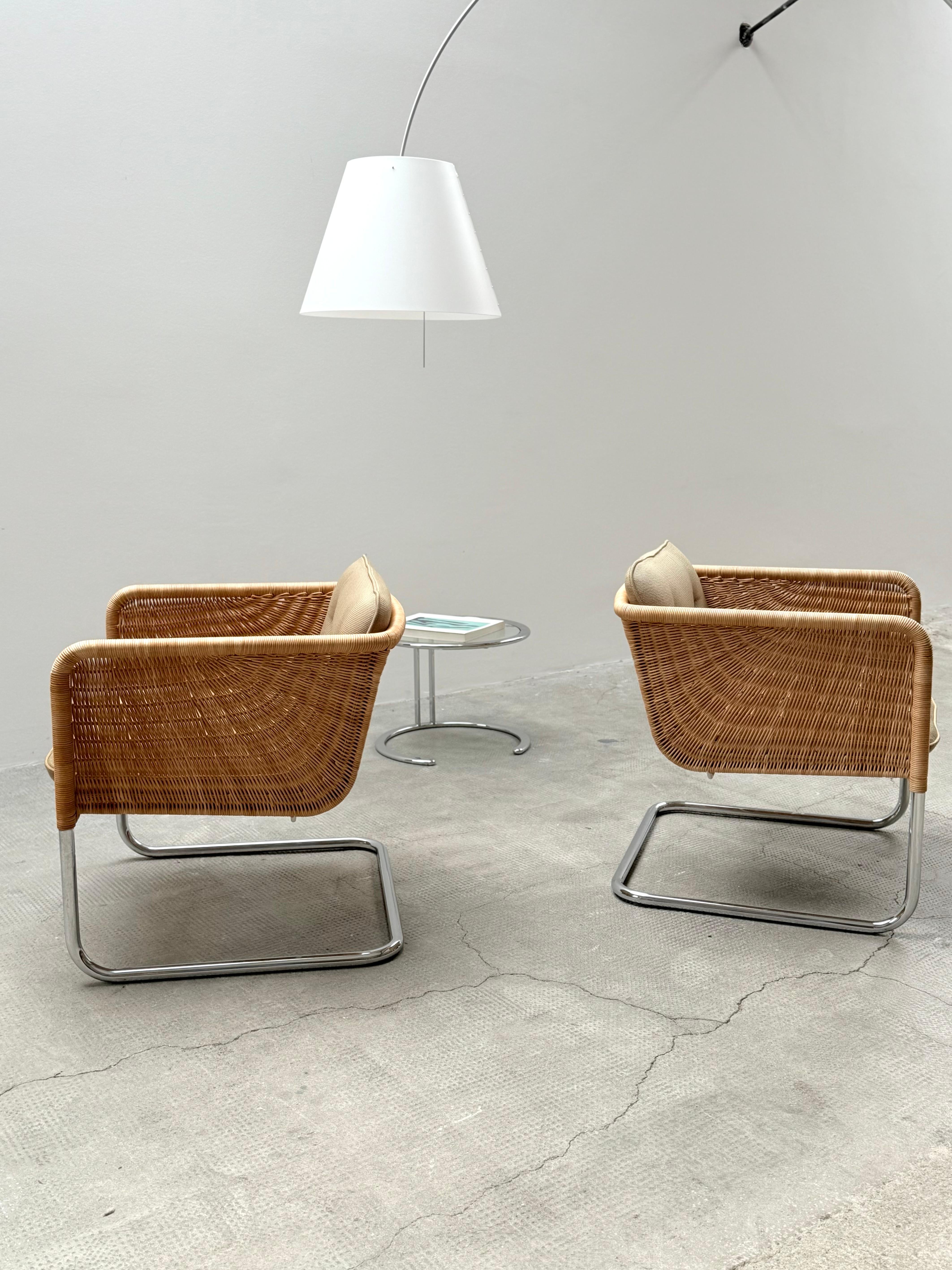 2er Set William Dunkel für Tecta D44 Freischwinger Sessel Rattan, 1960s 4