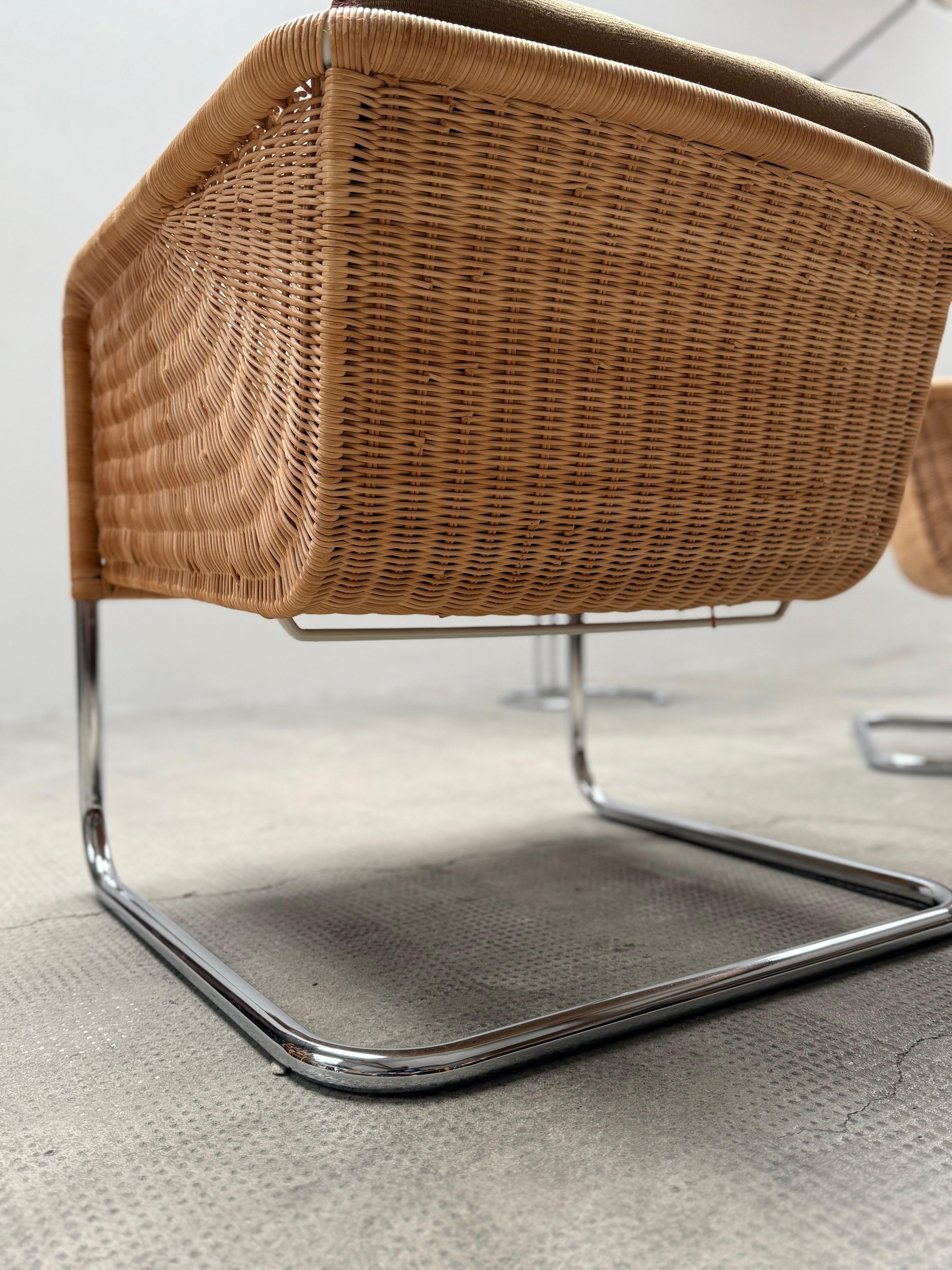 2er Set William Dunkel für Tecta D44 Freischwinger Sessel Rattan, 1960s 5