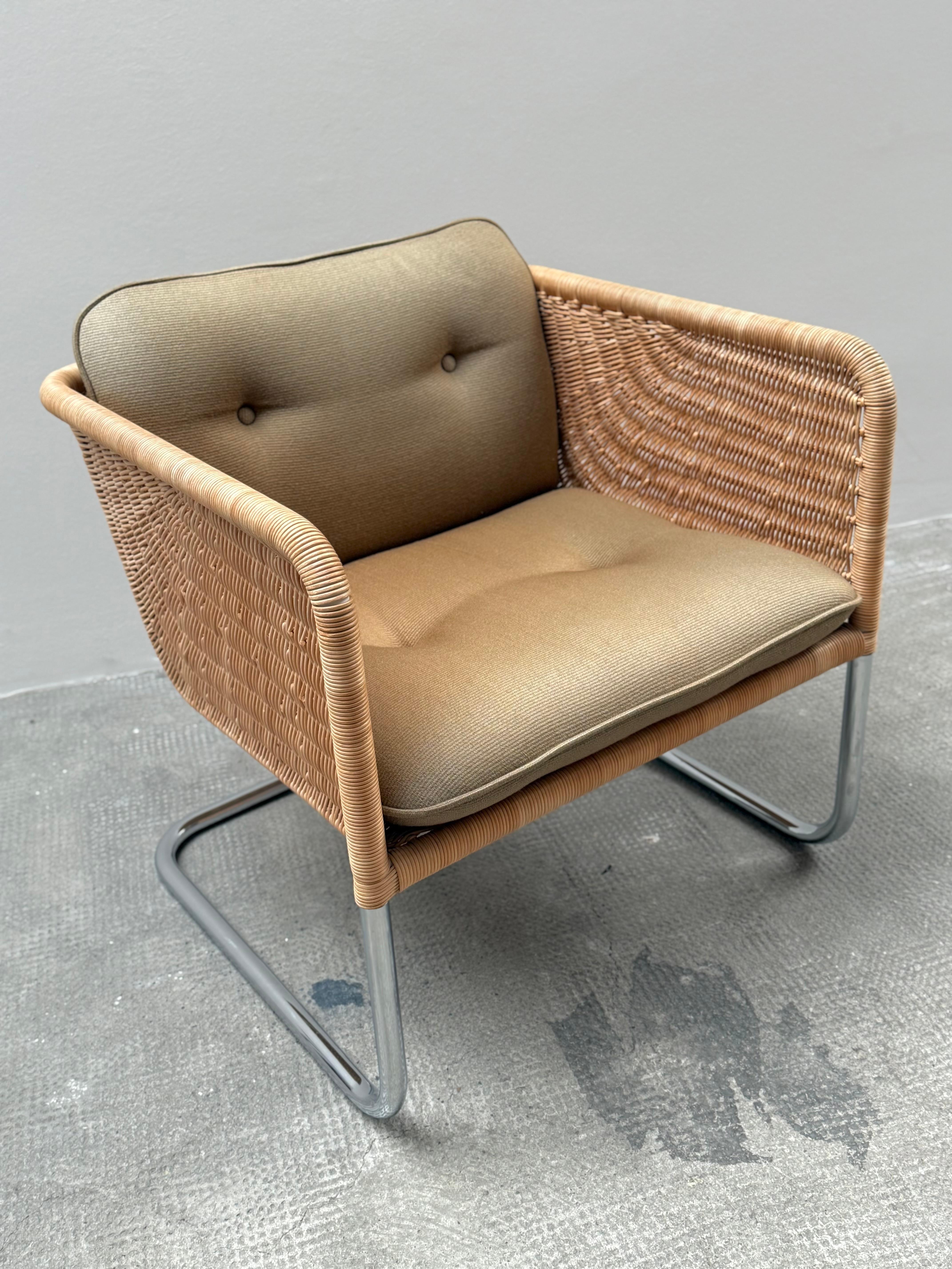 Hand-Woven 2er Set William Dunkel für Tecta D44 Freischwinger Sessel Rattan, 1960s