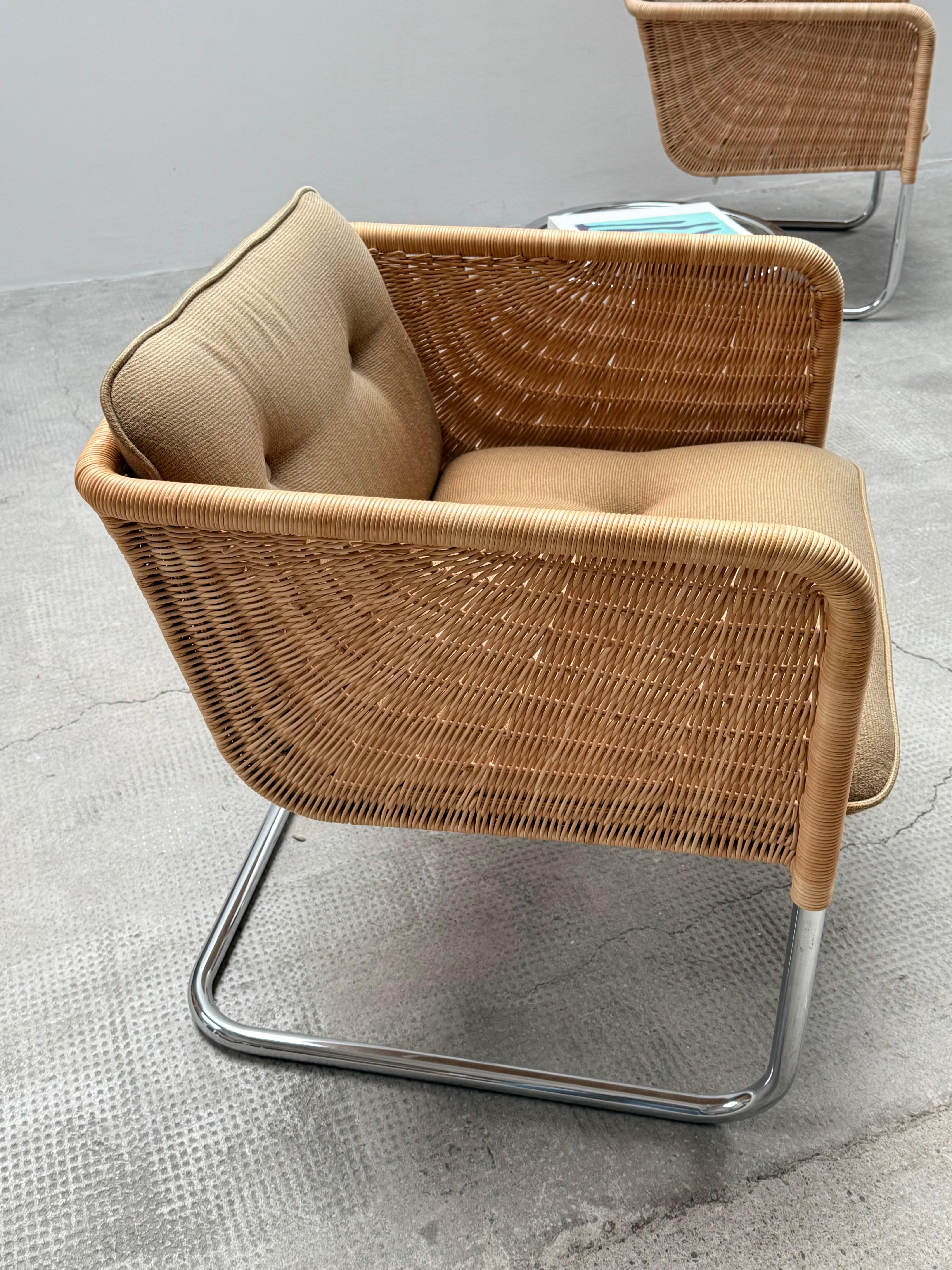 2er Set William Dunkel für Tecta D44 Freischwinger Sessel Rattan, 1960s In Good Condition In Reutlingen, DE