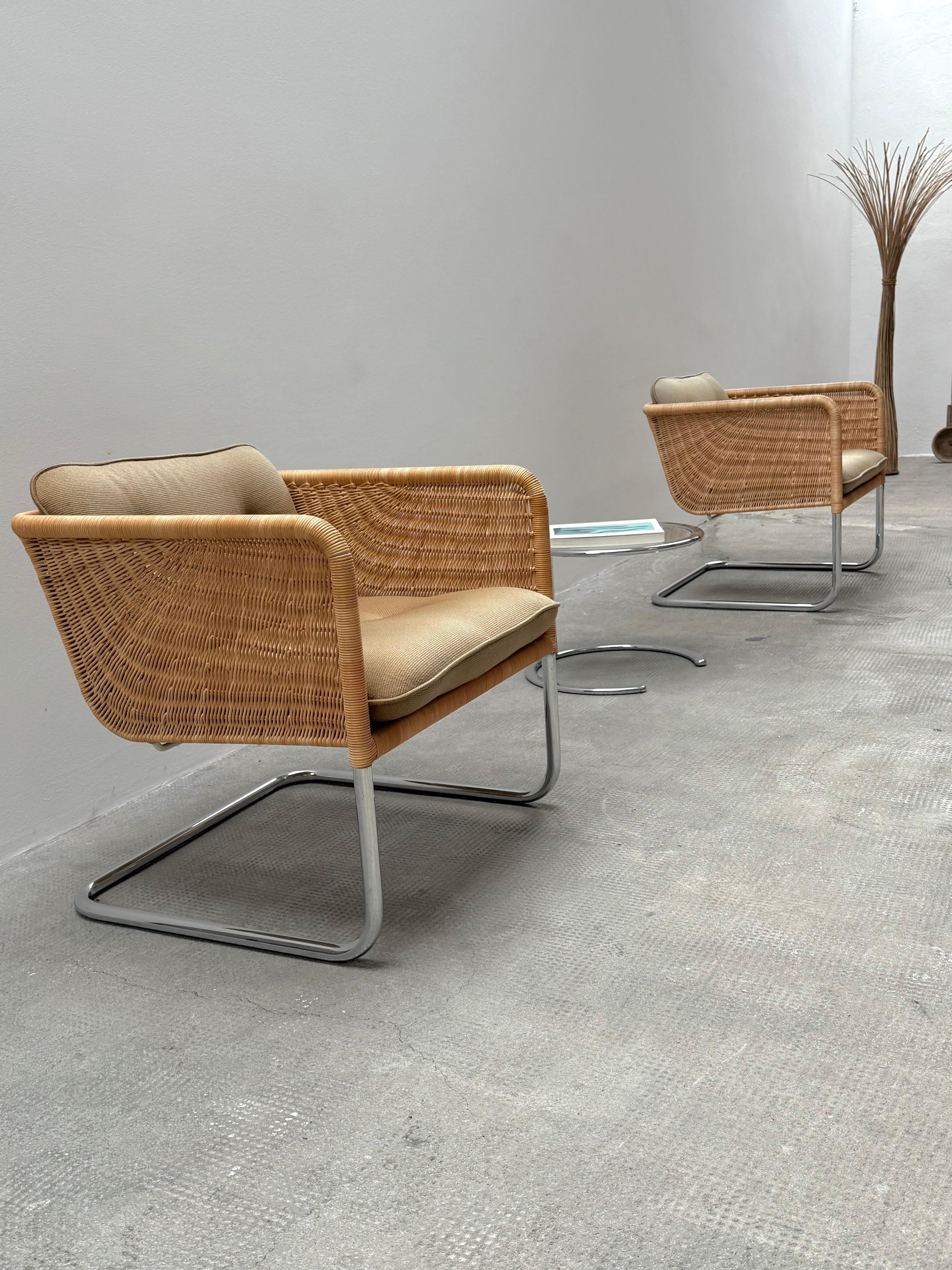 2er Set William Dunkel für Tecta D44 Freischwinger Sessel Rattan, 1960s 1