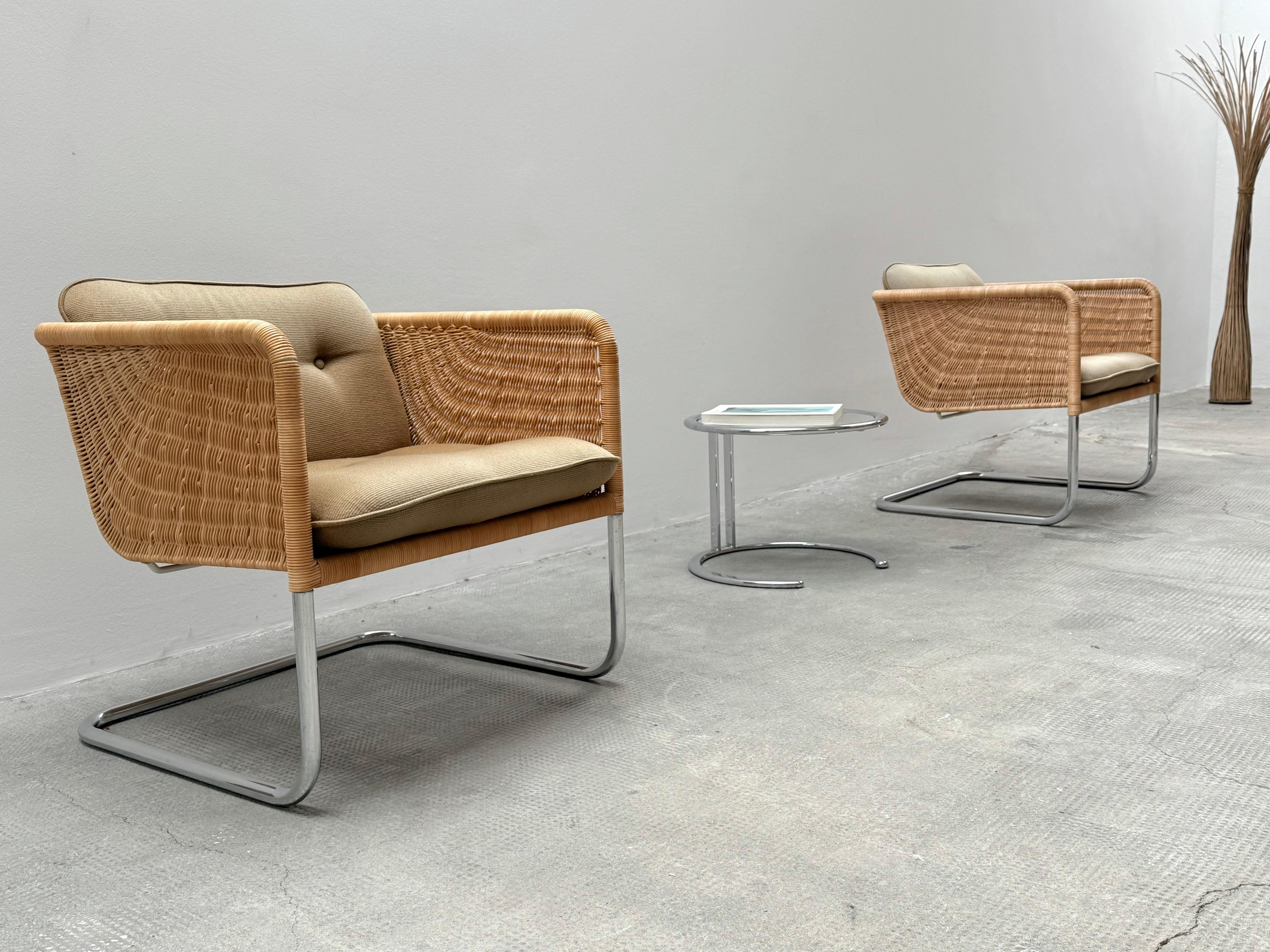 2er Set William Dunkel für Tecta D44 Freischwinger Sessel Rattan, 1960s 2